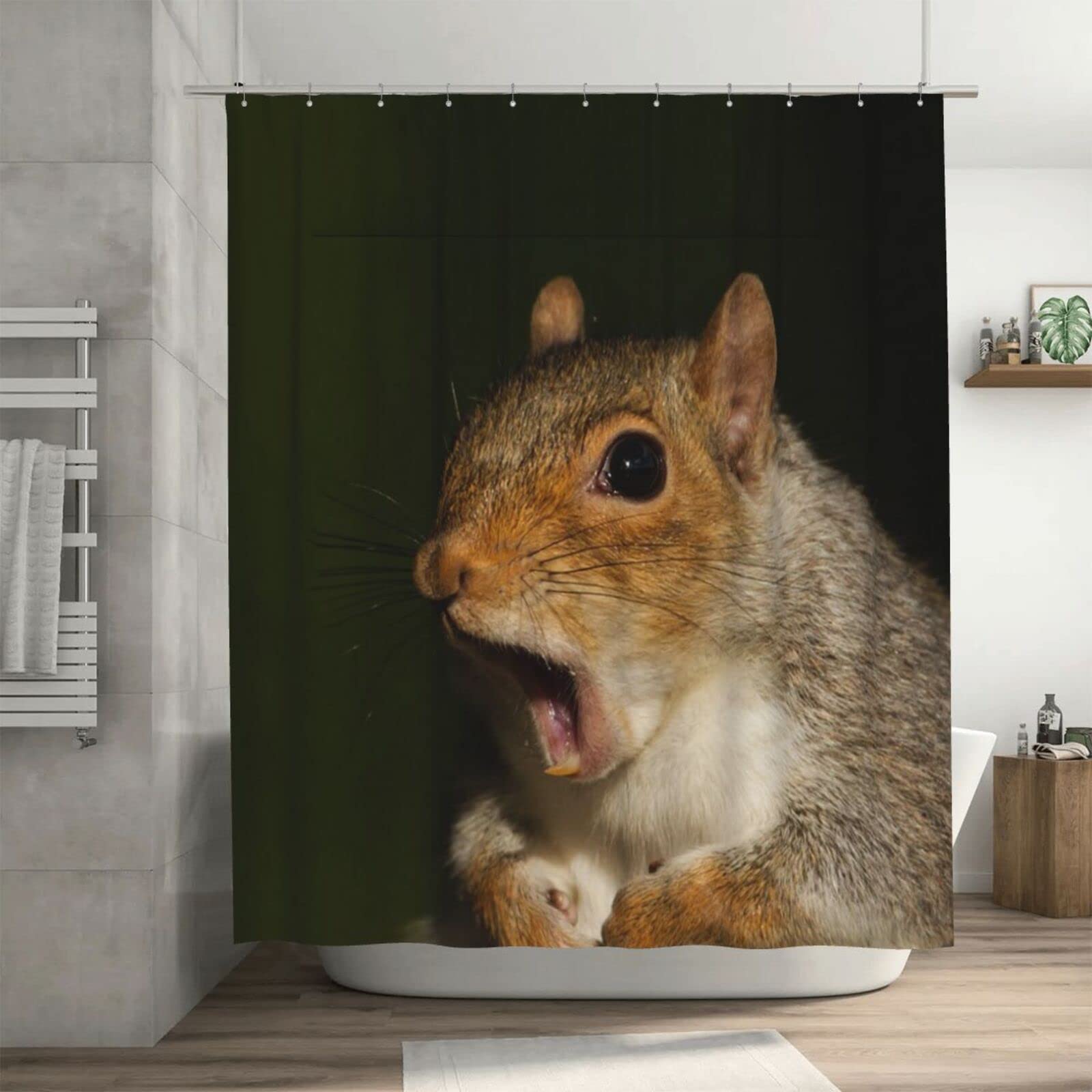 Waterproof Cute Squirrel Shower Curtain Set with Hooks - 72x72 Inch Polyester Fabric Bathroom Decor for Bathtub, Spa & Shower - Perfect for Kids' Bathrooms, Farmhouse Style Decor & Cozy Spa Retreats