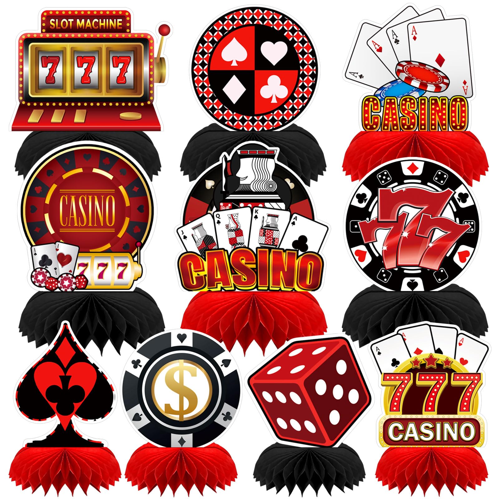 10-Piece Casino Theme Party Decorations Set - Poker Night Decor, Black & Red Table Centerpieces for Casino Birthday Parties | Perfect for Vegas Nights, Gambling-Themed Events & Casino Fundraisers