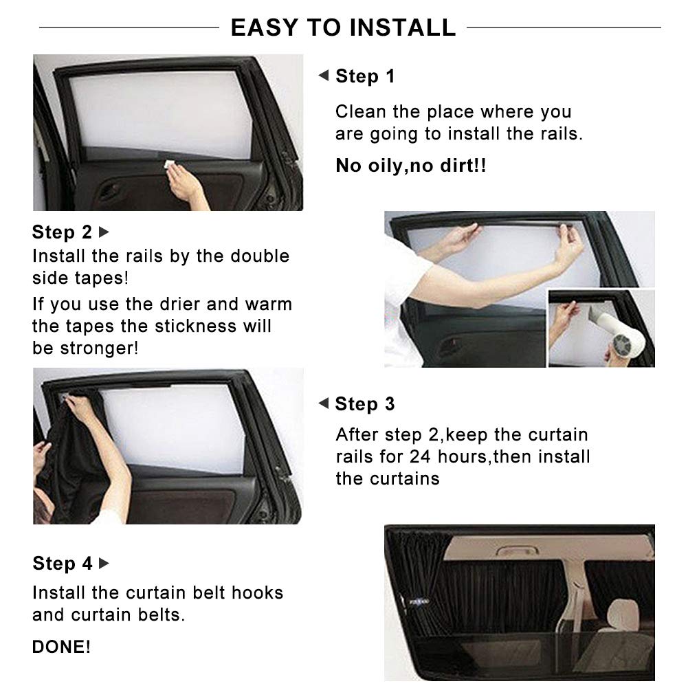 2Pcs Black Car Side Window Curtains - Foldable Sun Shade, Removable & Slidable for UV Protection - Perfect for Road Trips, Baby Safety & Summer Driving