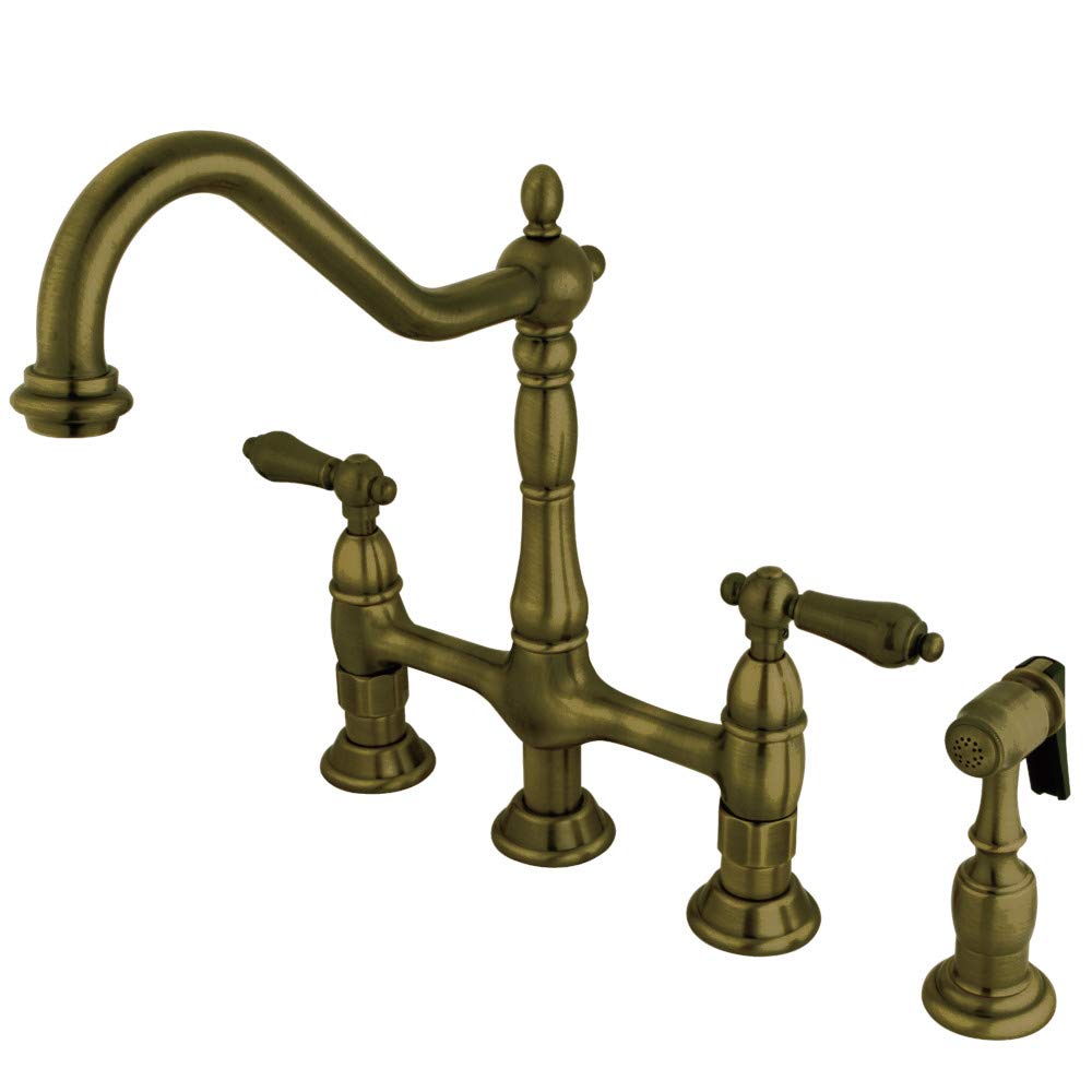 Kingston Brass Elements of Design ES1273ALBS 8-Inch Center Kitchen Faucet with Side Sprayer - Vintage Brass Finish - Perfect for Farmhouse & Traditional Kitchen Sinks