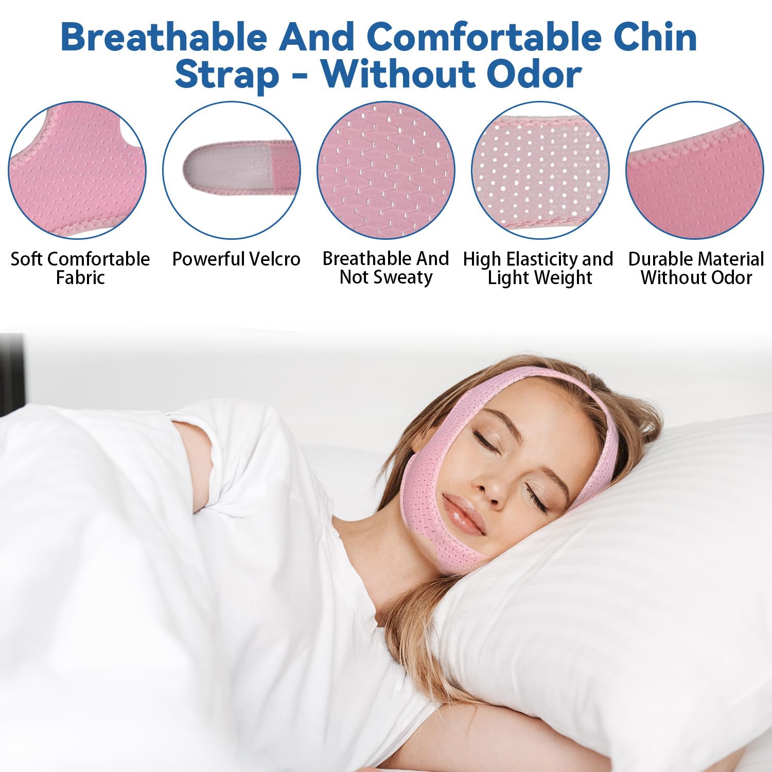 Anti-Snoring Chin Strap for Sleeping & CPAP Users - Adjustable, Breathable Jaw Strap for Sleep Apnea - Snore Stopper for Men & Women (Pink, Medium) - Perfect for Nighttime Comfort & Travel Use
