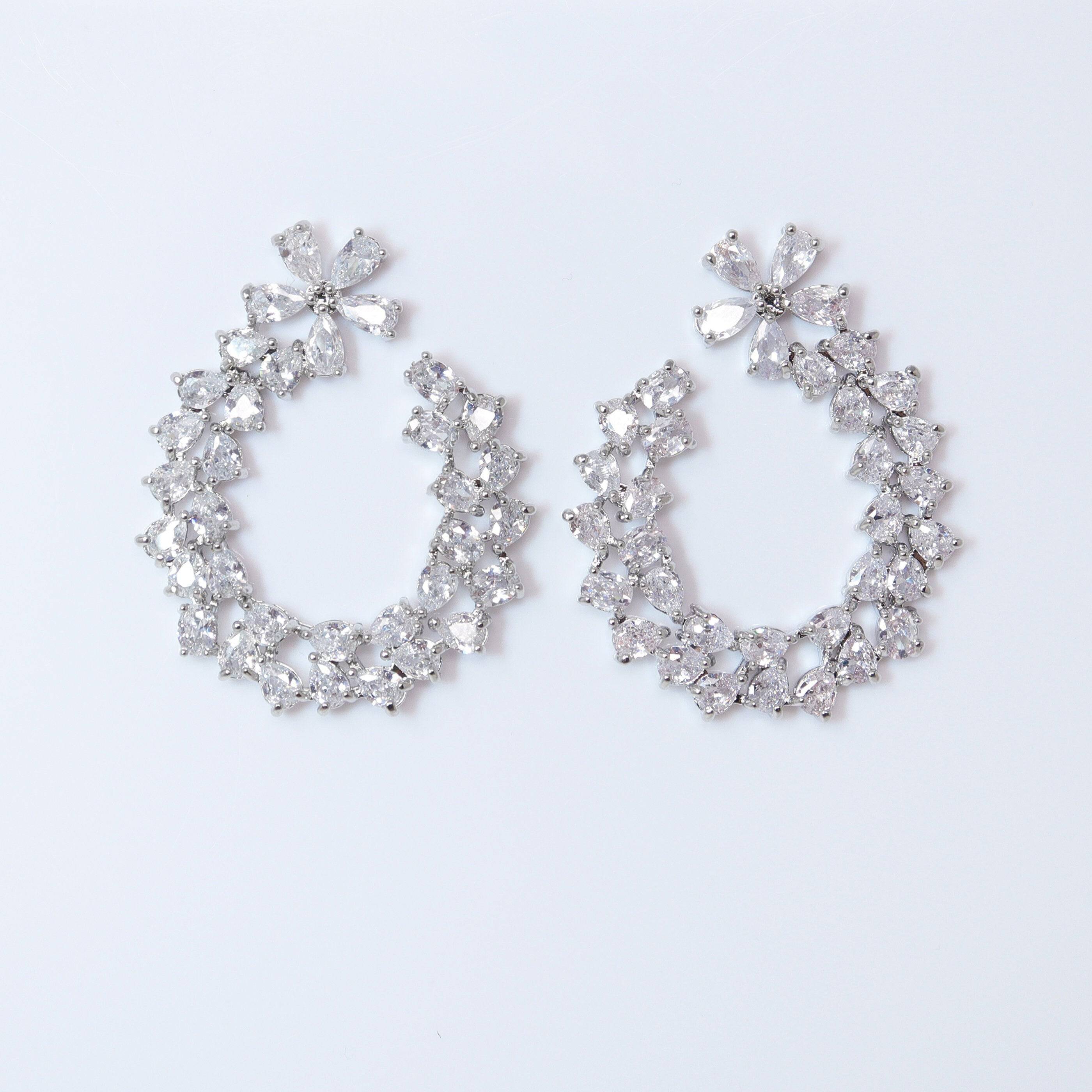 Swarovski Crystal Flower Circle Drop Stud Earrings for Women - Elegant Bridal Jewelry, Wedding Accessories & Statement Earrings with CZ Stones - Perfect for Brides, Parties & Special Occasions