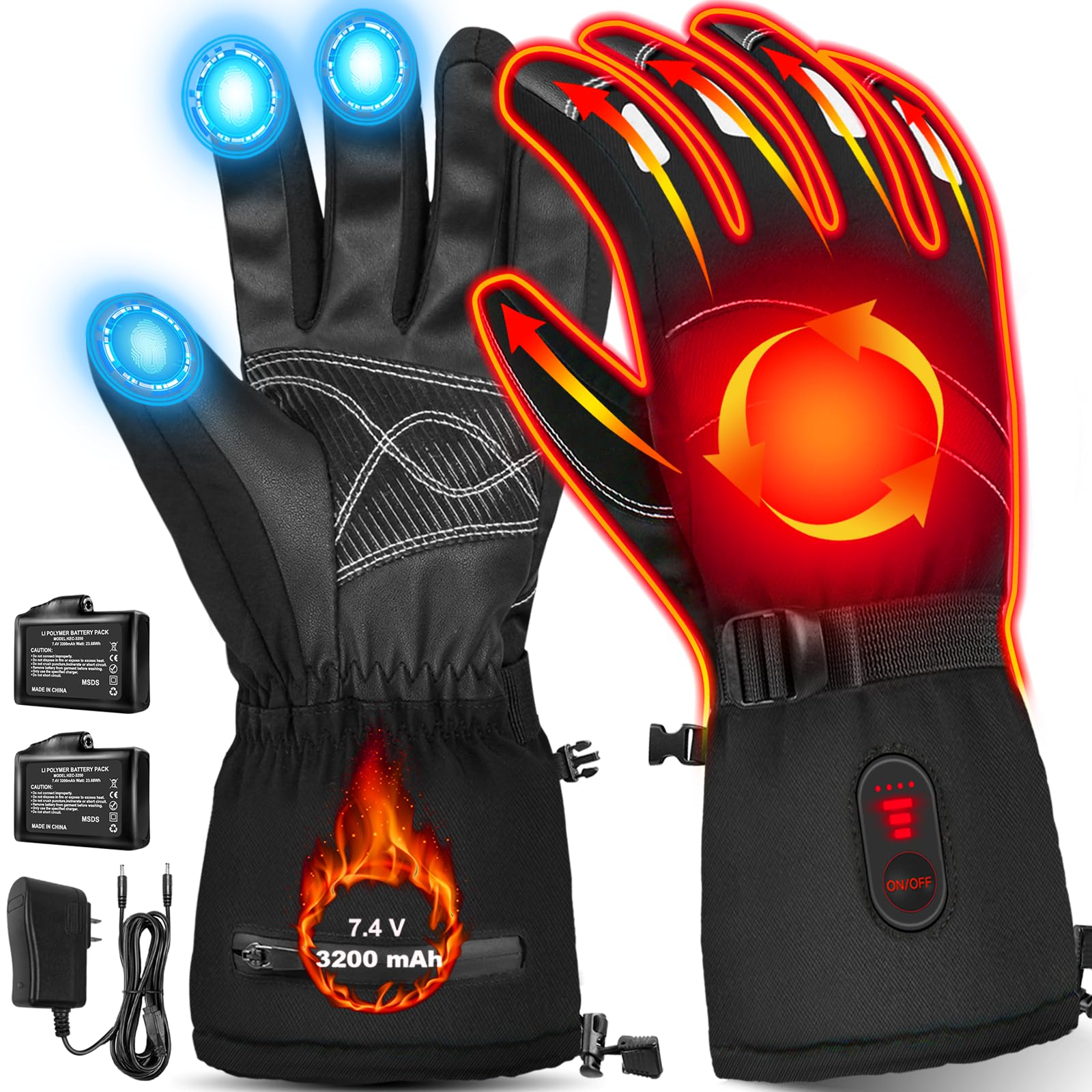 Rechargeable Heated Gloves for Men & Women - 7.4V 3200mAh Electric Motorcycle Gloves with Touchscreen - Winter Hand Warmers for Camping, Cycling, Skiing, Hiking & Outdoor Work | Perfect for Cold Weather Activities