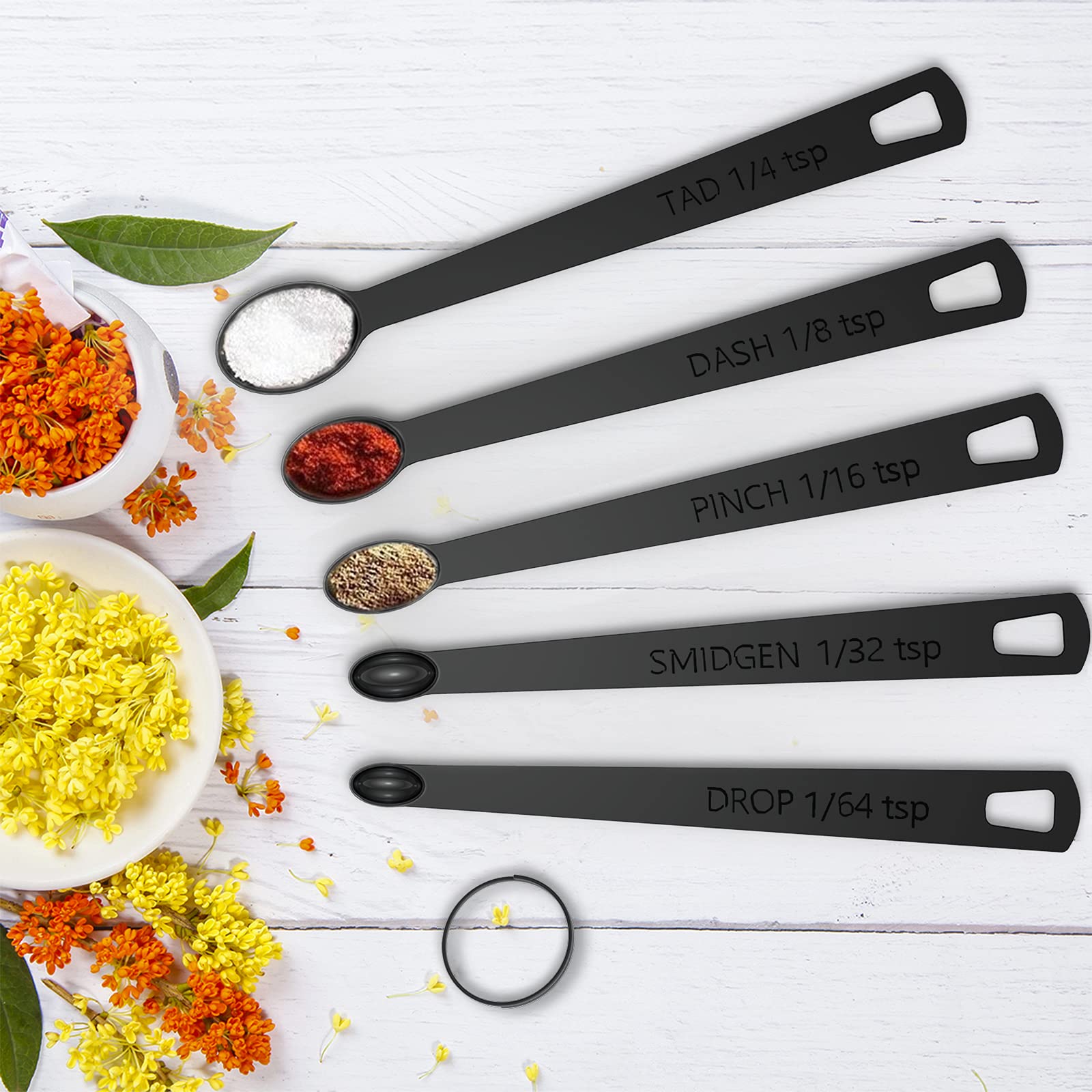 Wildone 21-Piece Black Measuring Cups and Spoons Set - 7 Stainless Steel Measuring Cups, 8 Double-Sided Measuring Spoons, 1 Leveler & 5 Mini Spoons for Baking, Cooking, and Meal Prep | Perfect for Home Chefs and Bakers