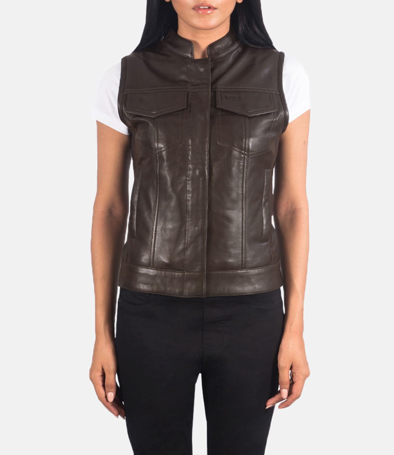 Rayne Women's Black & Brown Leather Moto Vest - Genuine Sheepskin Biker Vest Jacket for Women | Perfect for Motorcycle Riding, Casual Outfits & Fashion Statements