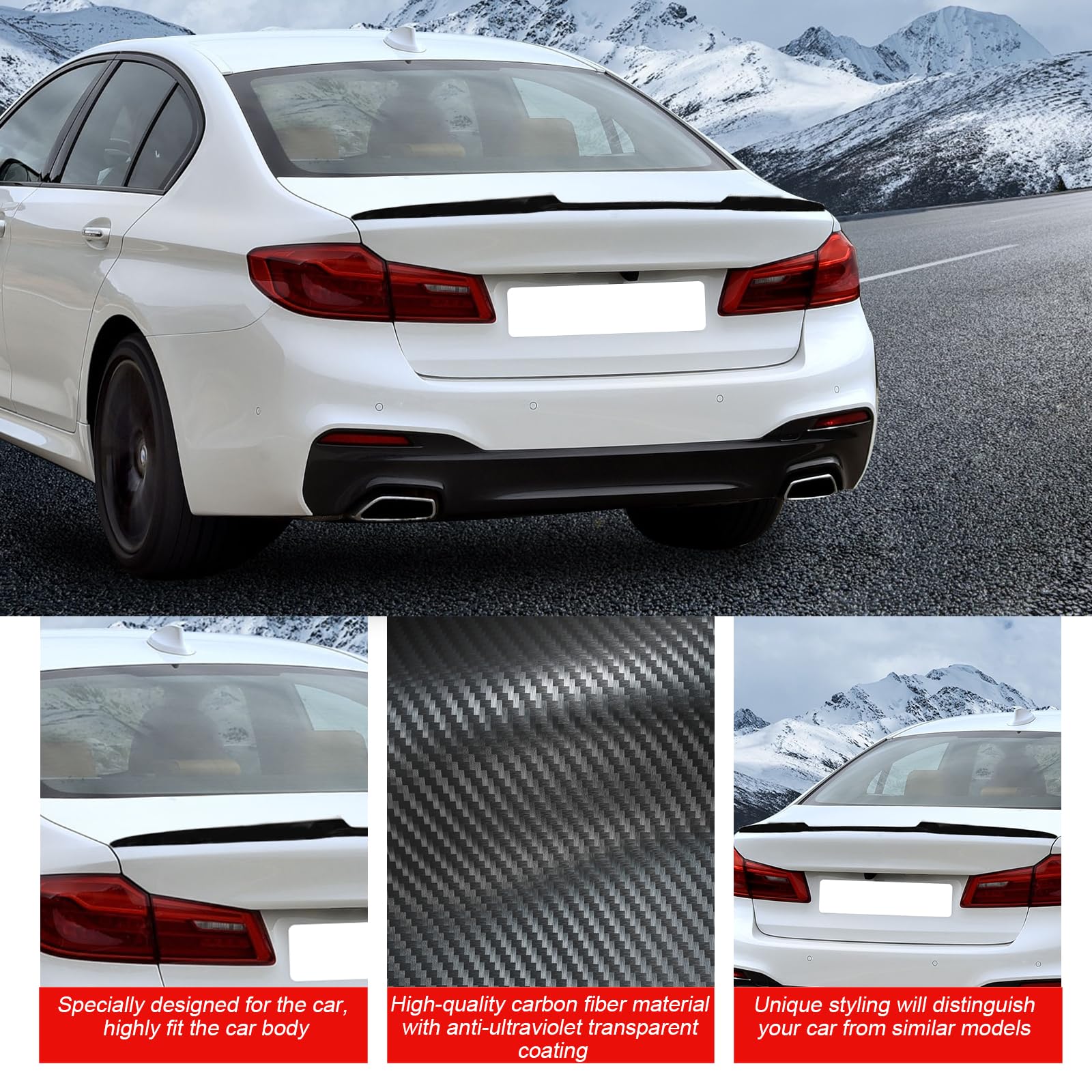 Glossy Black Carbon Fiber Rear Spoiler Wing for 2014-2016 BMW 520i - Stylish Trunk Spoiler Accessory | Enhances Aerodynamics & Sporty Look for Your BMW Sedan