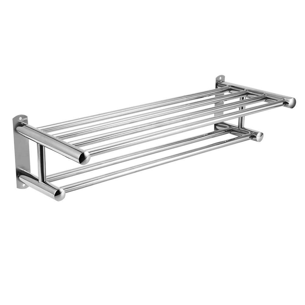 Wall Mounted Double Towel Rack & Shelf for Bathroom Storage - Space Saving Organizer