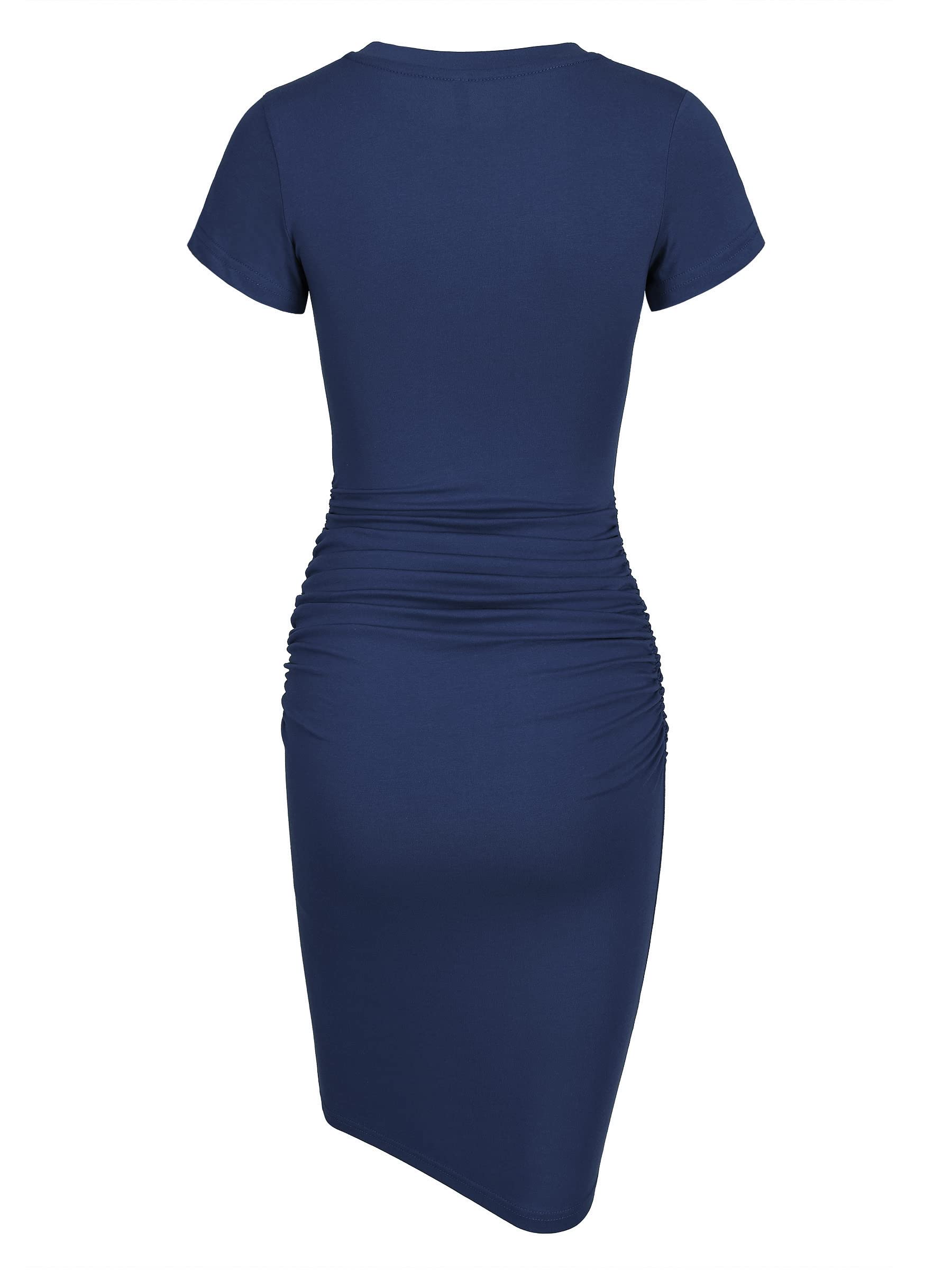 Laughido Women's Short Sleeve Ruched Bodycon Sundress - Knee Length T-Shirt Dress for Summer 2025 | Trendy Casual Outfit for Beach, Party & Date Night