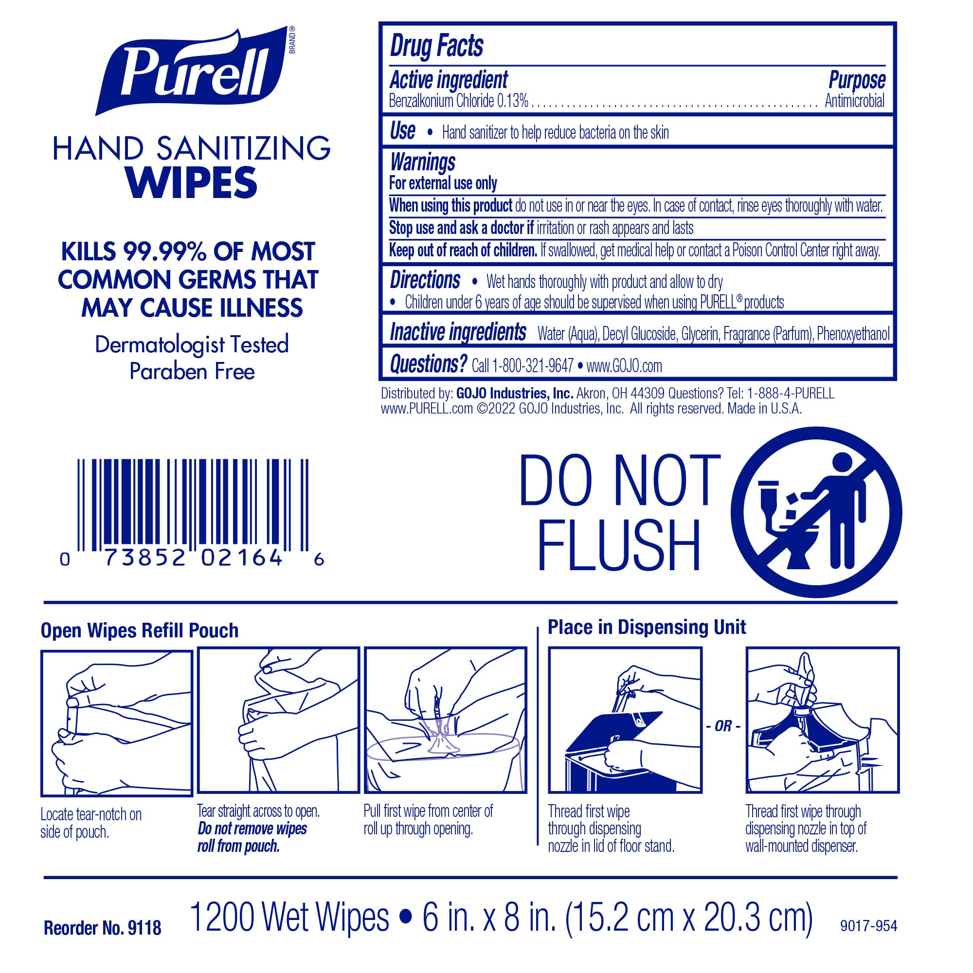 Purell Hand Sanitizing Wipes Refill Pack - Alcohol-Free Formula, 1200 Count (Pack of 2) for High Capacity Wall & Floor Stand Dispensers | Ideal for Offices, Schools, Hospitals & Public Spaces - 9118-02