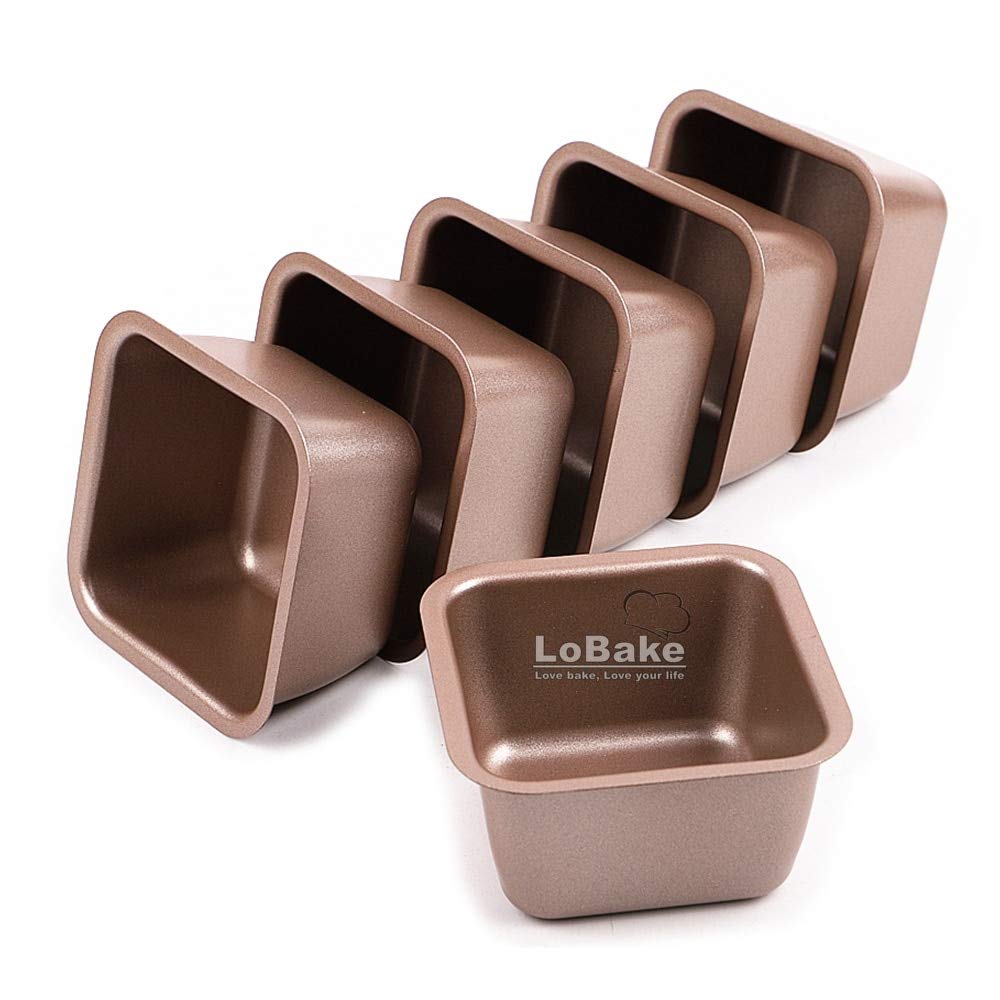 6-Piece Mini Square Nonstick Carbon Steel Cake Molds - Golden Baking Pans for Loaf, Cheese, Tart & Jelly - Perfect for DIY Baking, Home Kitchens & Professional Bakeries