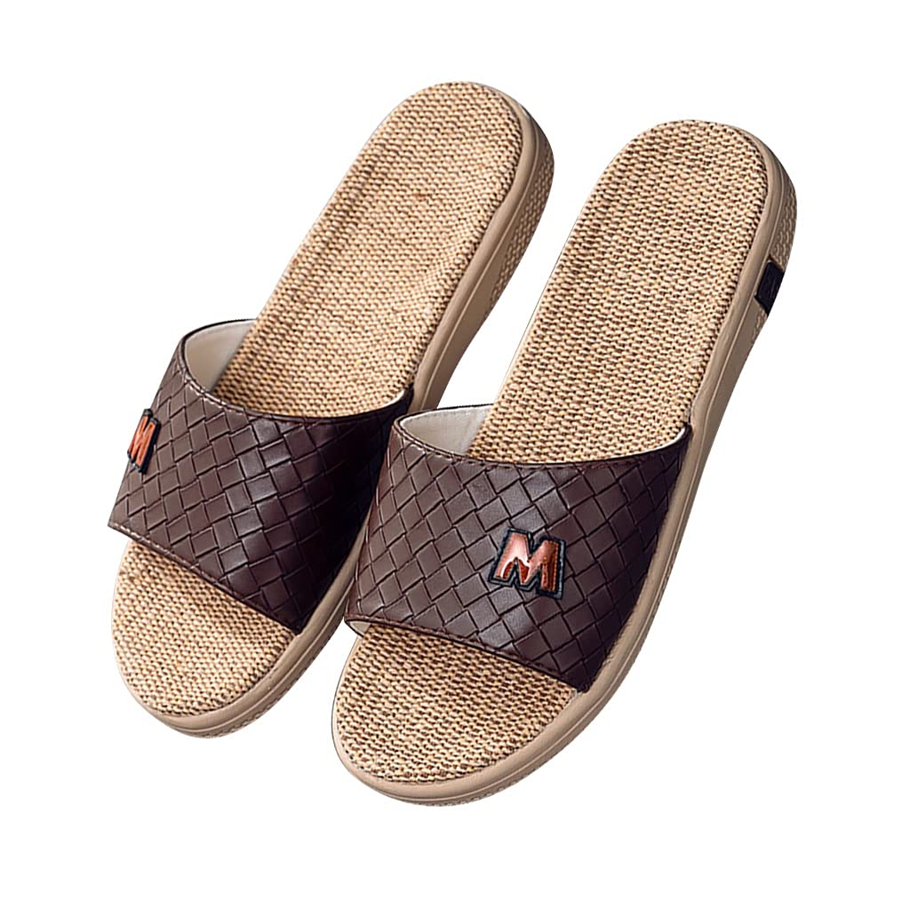 Premium PU Leather Slippers for Men & Women - Breathable Unisex Summer House Slippers with Open Toe Design - Comfortable Indoor Sandals for Bedroom, Living Room & Lounge Wear (Brown, Size EUR40-41) - Perfect for Relaxing at Home, Spa Days & Cozy Evenings