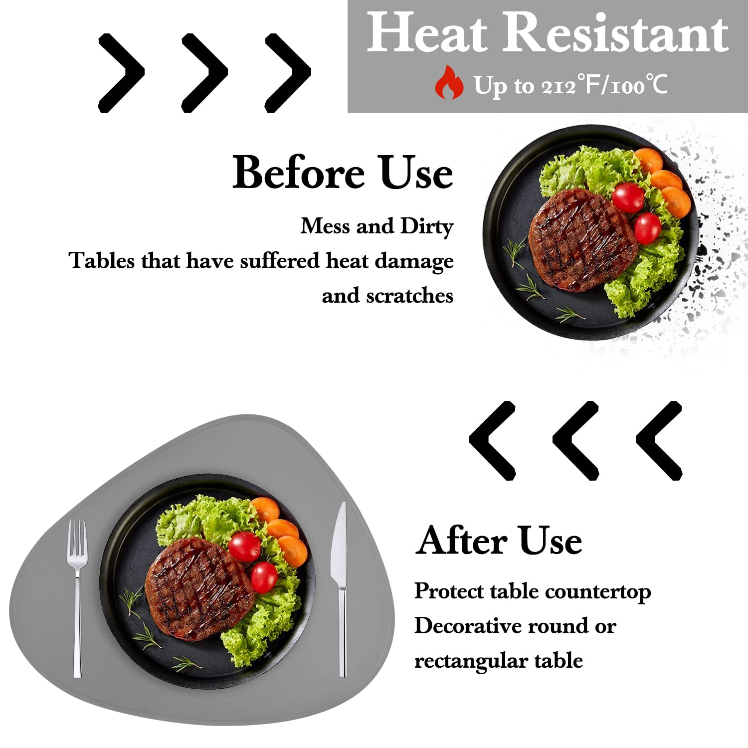 Premium Faux Leather Placemats Set of 4 - Heat Resistant, Wipeable & Washable Oval Table Mats for Kitchen Dining - Modern Light Grey Placemats for Round Tables - Perfect for Everyday Meals, Dinner Parties & Home Decor