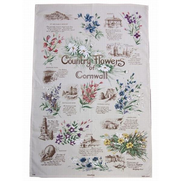 Country Flowers of Cornwall Souvenir Tea Towel - Vintage British Floral Design Kitchen Towel for Baking, Cooking & Home Decor
