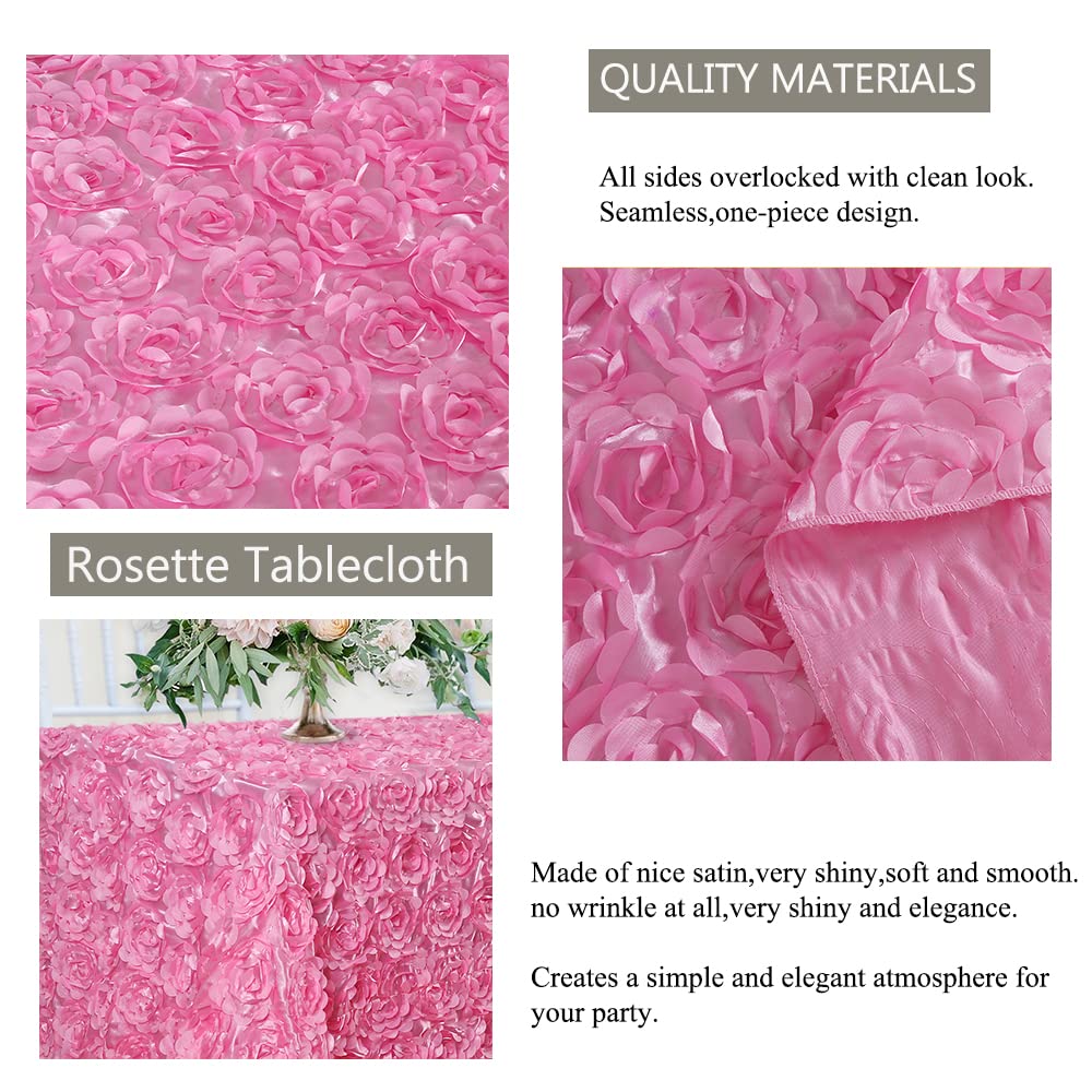 Fanqisi Pink Rosette Tablecloth 50x80 Inches - 3D Satin Rectangle Table Cover for Wedding, Birthday Party, Reception - Elegant Dining Table Decoration for Home & Event Decor