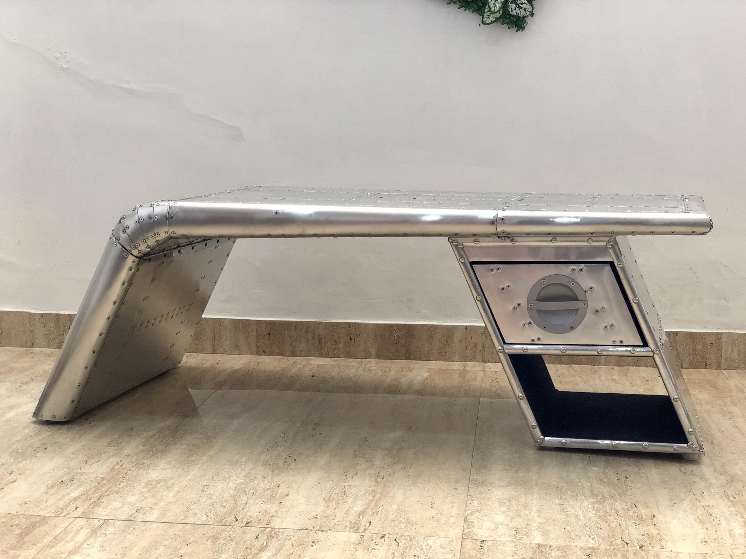 Vintage Aviator Wing Desk - Aluminum Table for Home & Office Decor | Pilot-Themed Furniture for Study, Living Room & Workspace