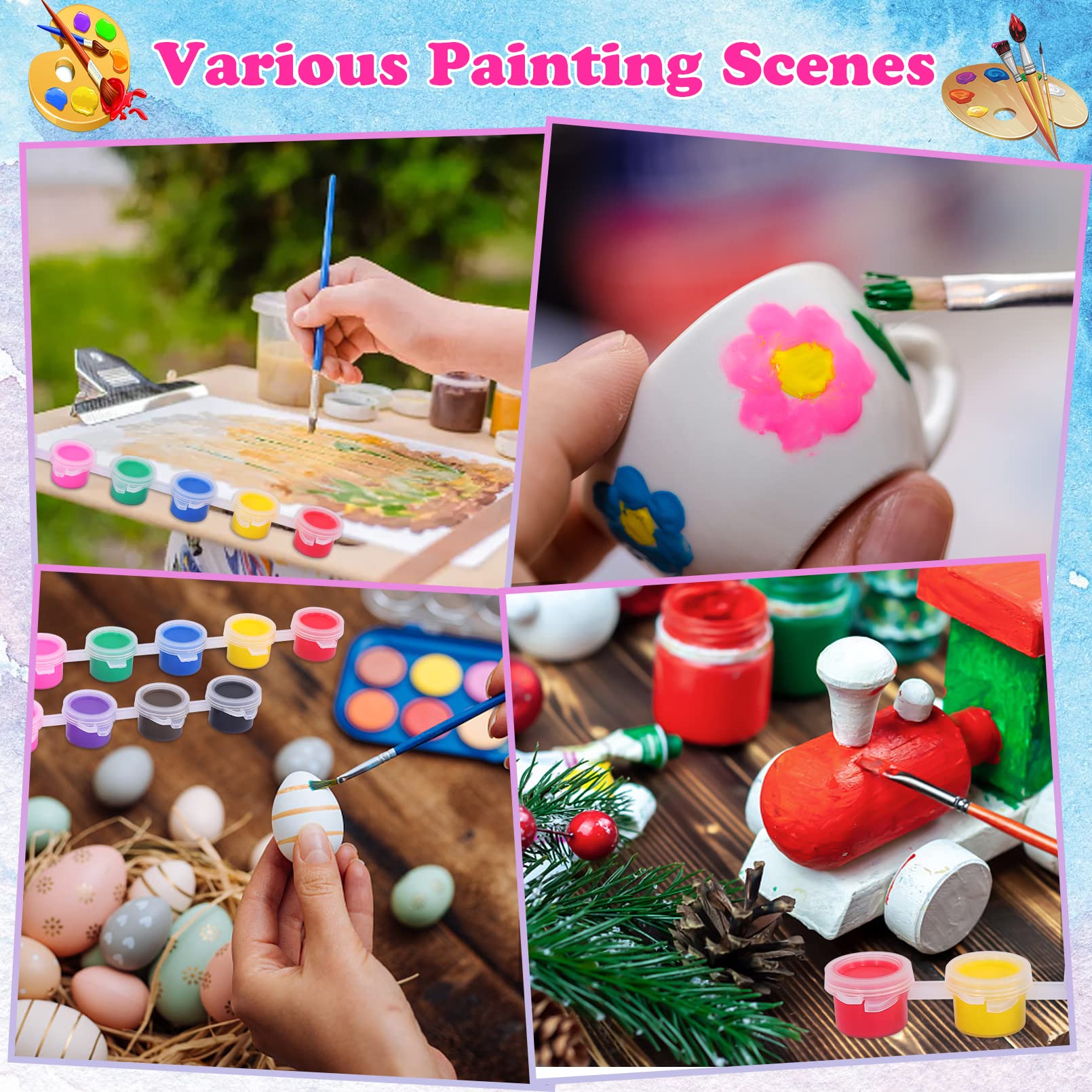 108Pcs Kids Washable Acrylic Paint Set with 8 Colors & 12 Brushes - Non-Toxic Art Supplies for Classroom, DIY Crafts, Birthday Gifts - Perfect for Children's Painting, School Projects & Creative Activities