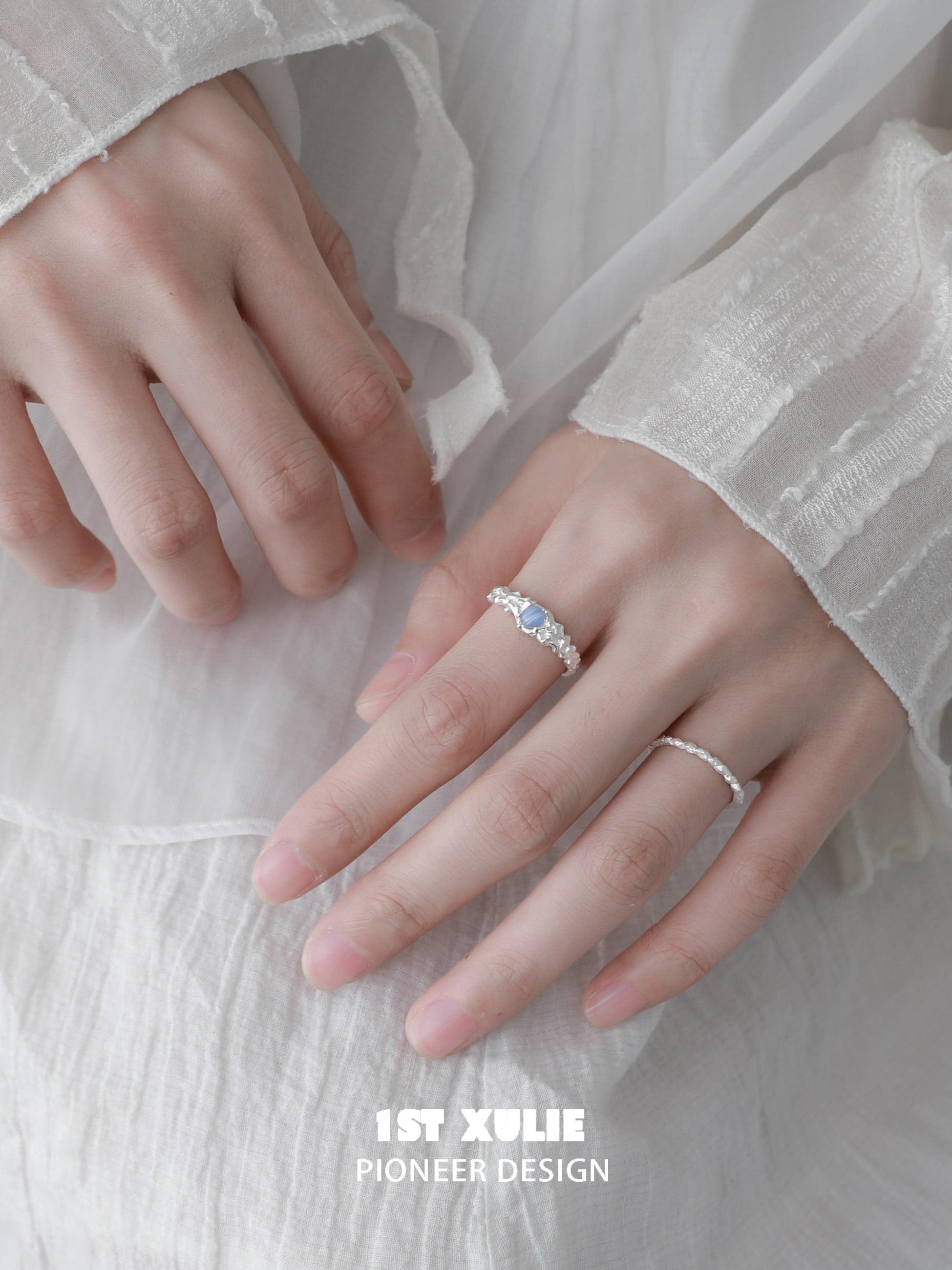 Blue Sky Blue Vein Stone S925 Sterling Silver Ring for Women - Elegant Bohemian Jewelry for Everyday Wear & Special Occasions