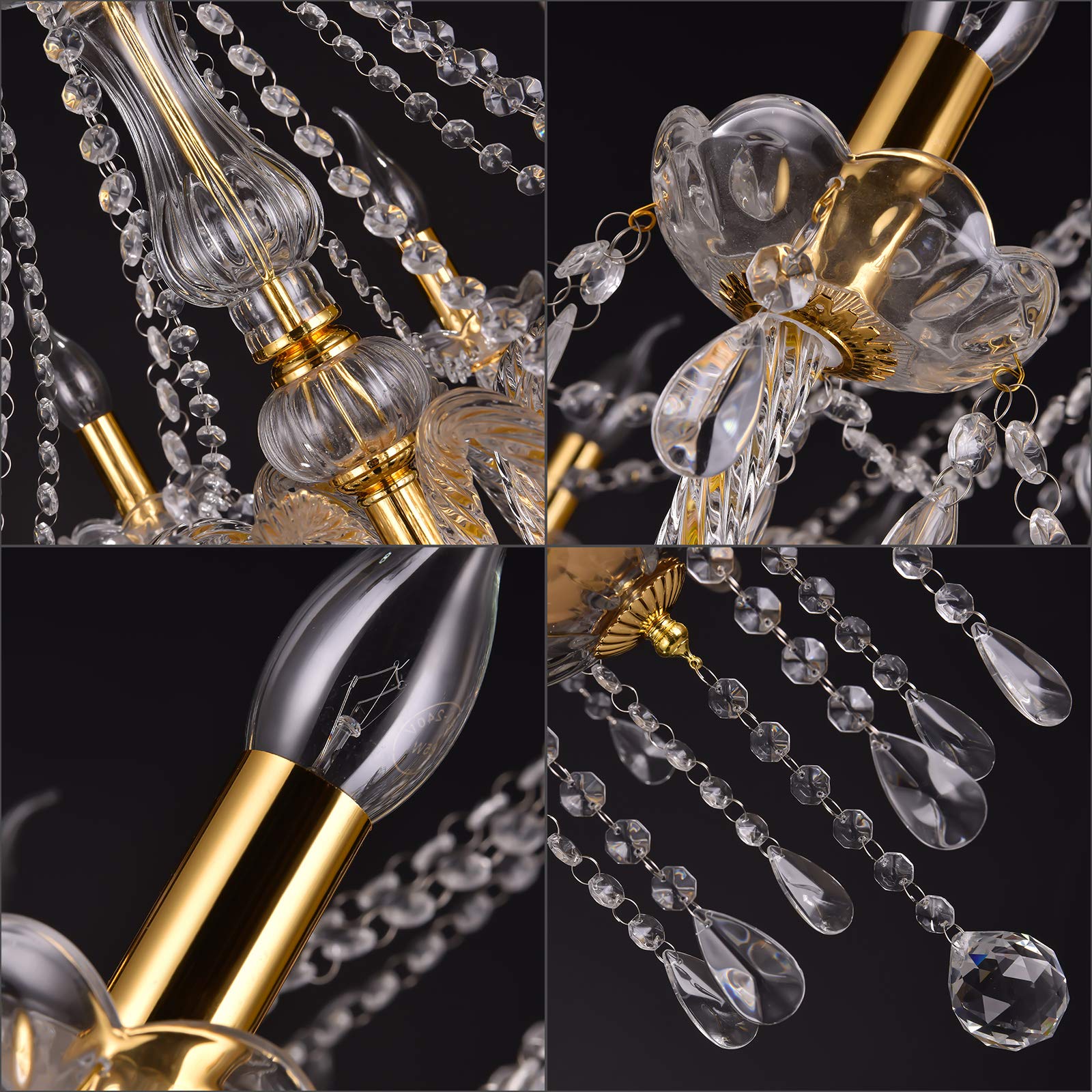 Crystal Gold Chandelier Lighting - 12-Light Pendant Ceiling Fixture for Dining Room, Living Room, Bedroom & Hallway | Elegant Decoration & Ambiance Lighting | Perfect for Weddings, Home Decor & Luxury Interior Design