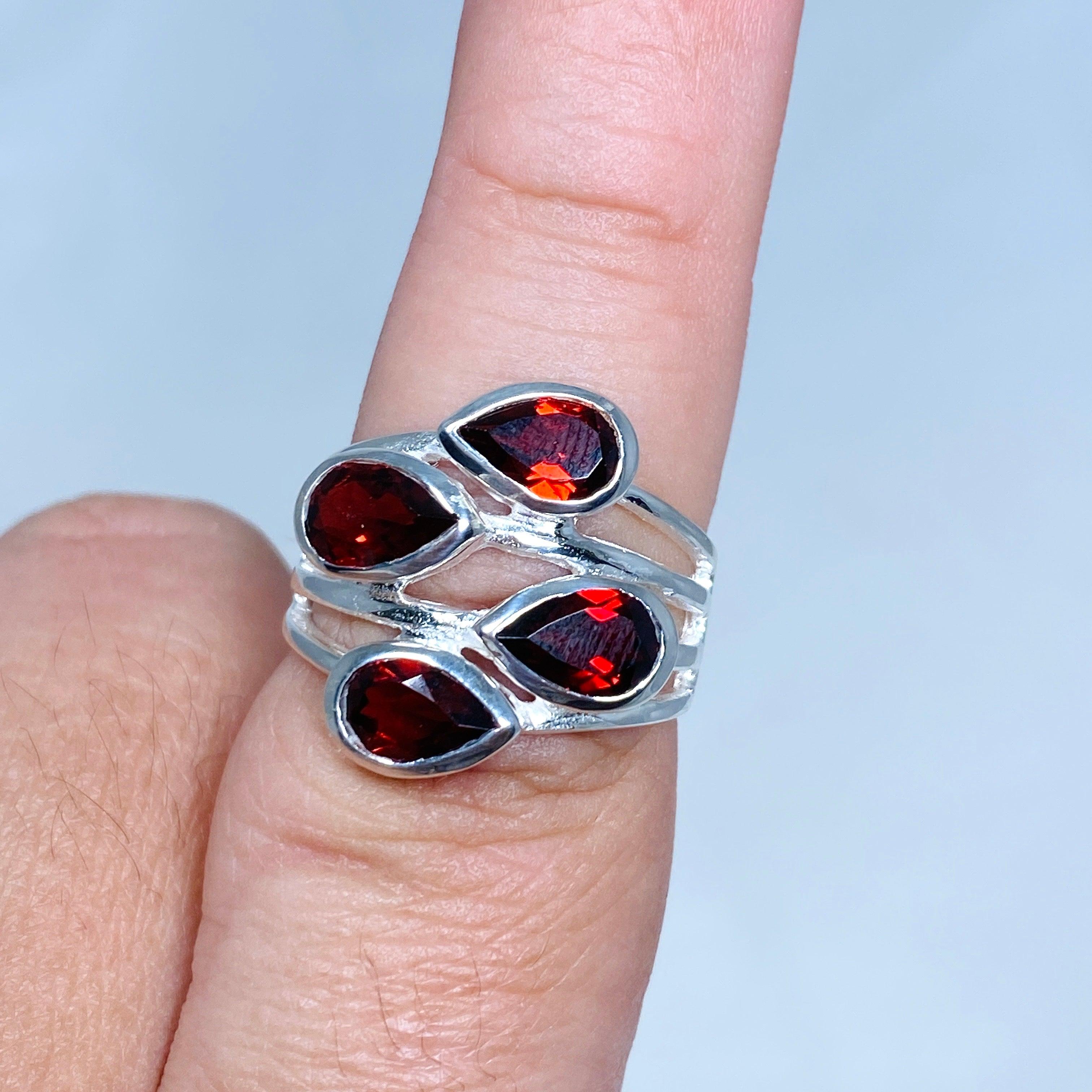 Garnet Multi-Stone Faceted Teardrop Ring R3815 - Elegant Jewelry for Women, Perfect for Weddings, Parties & Special Occasions