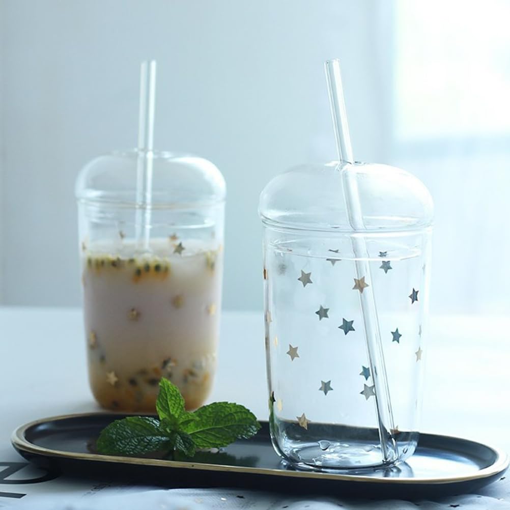 DOITOOL 16 oz Glass Tumbler with Lid and Straw - Reusable Iced Coffee Cup, Smoothie Cup & Bubble Tea Cup - Perfect for Cold Drinks, Juice, Tea and Coffee at Home, Office or Travel