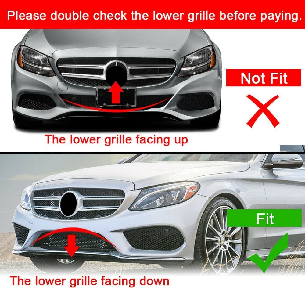 HECASA Black Fog Light Grill Air Vent Cover Trim Strips for 2014-2021 Mercedes-Benz C Class W205 C200L C180L - Front Bumper Plastic Decorative Grille Accessory (Perfect for Car Customization & Style Upgrade)
