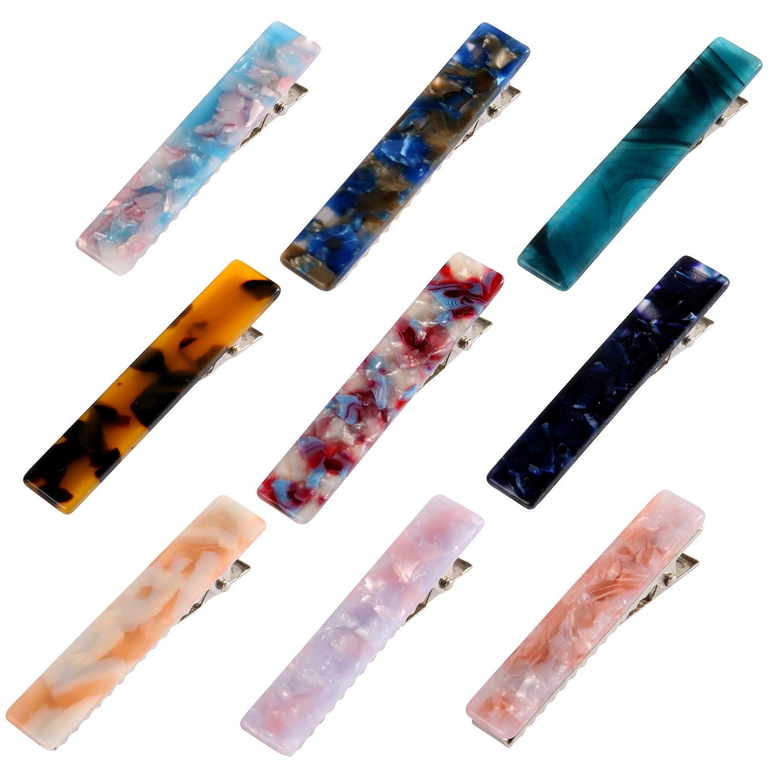 Numblartd 9Pcs Mini Rectangle Acetate Hair Clips - Women's Fashion Geometric Marble Hair Clips for Bangs & Side Styling | Non-Slip Duckbill & Alligator Hairpins for Daily Use, Work & Special Occasions