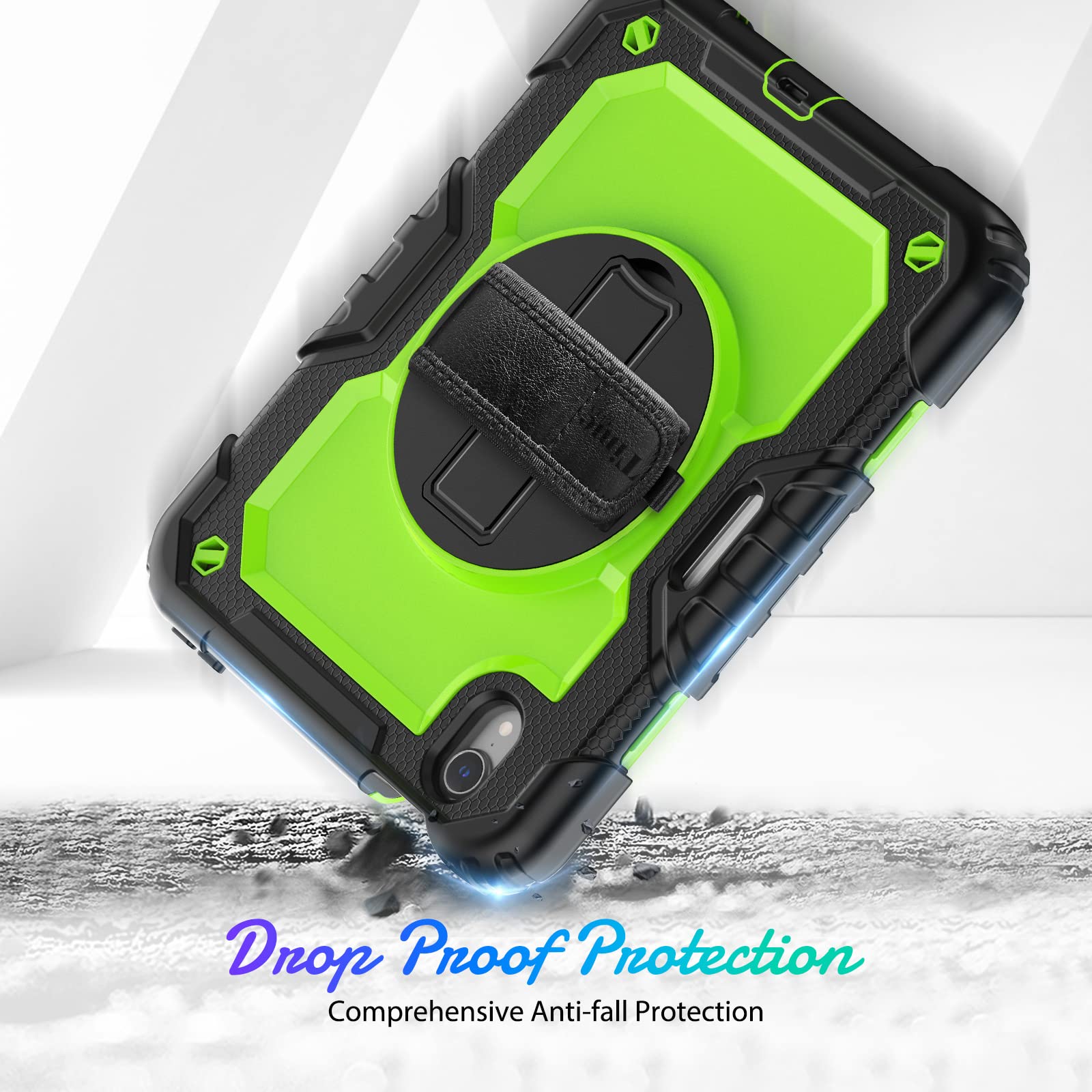 Timecity iPad Mini 7/6 Case with Screen Protector - 360° Rotating Stand, Pencil Holder & Adjustable Shoulder Strap - Shockproof Protective Cover for iPad Mini 7th/6th Generation 8.3