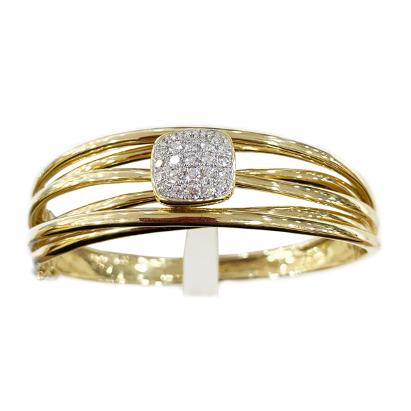 14K Yellow Gold Diamond Bangle Bracelet for Women - Elegant Stackable Jewelry Gift for Anniversary, Birthday & Special Occasions