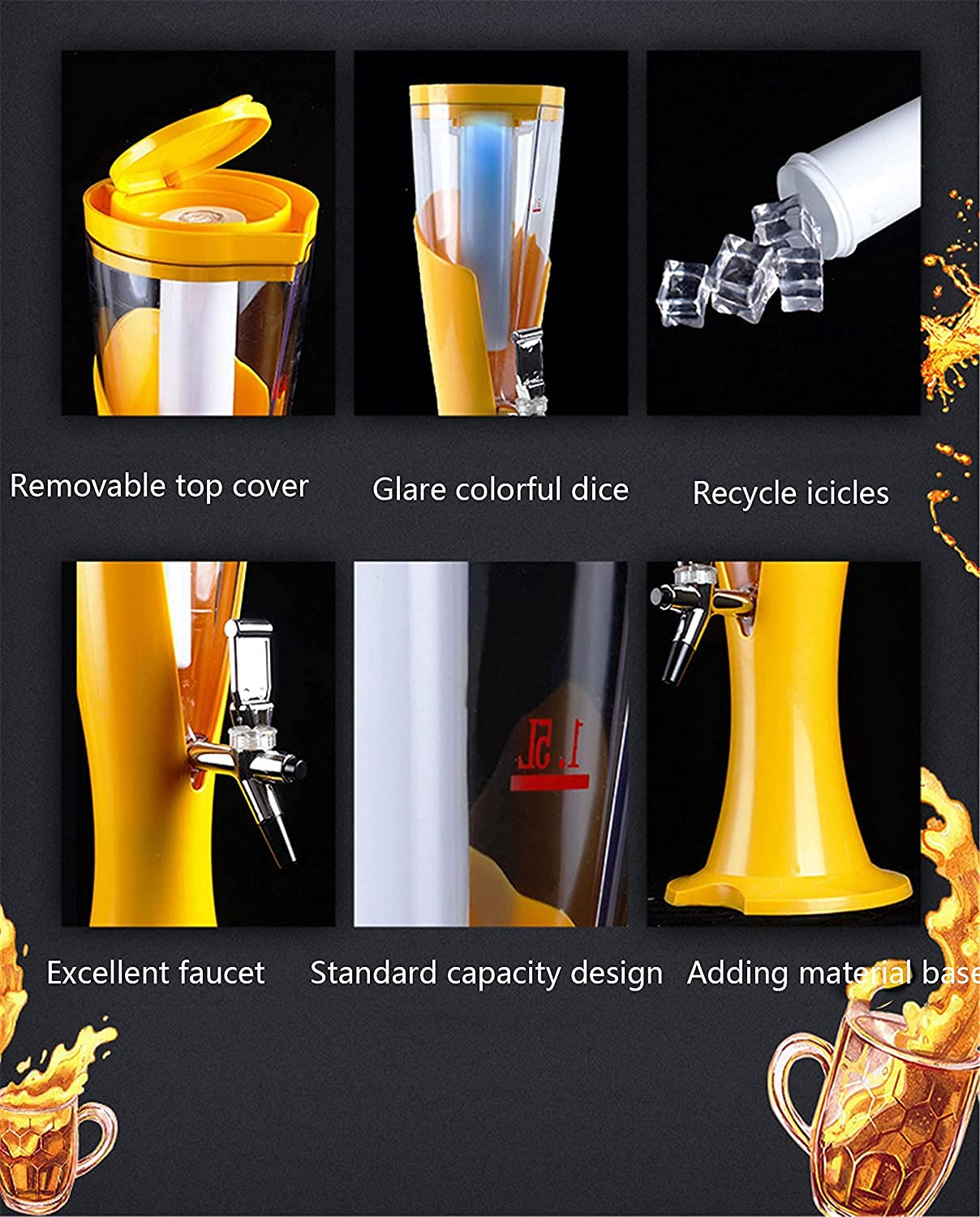 3L LED Beer Tower Dispenser with Ice Cooling & Tap - Perfect for Home, Bar & Party Beverage Dispensing | Beer Column & Drink Dispenser for Chilled Draft Beer