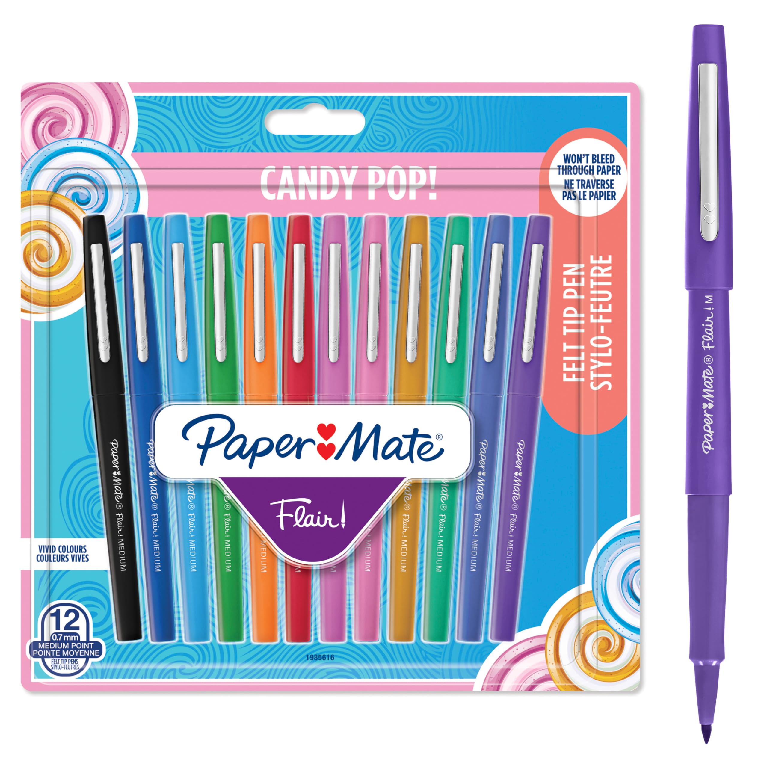 PAPER MATE Flair Candy POP Medium Point Pens - 12 Pack Assorted Colors for School, Office & Creative Writing