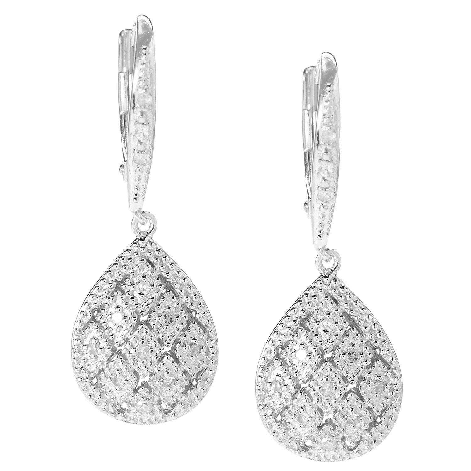 Genuine Diamond Teardrop Earrings for Women - 925 Sterling Silver Dangle Drop Earrings - Elegant Gift for Wedding, Anniversary & Special Occasions