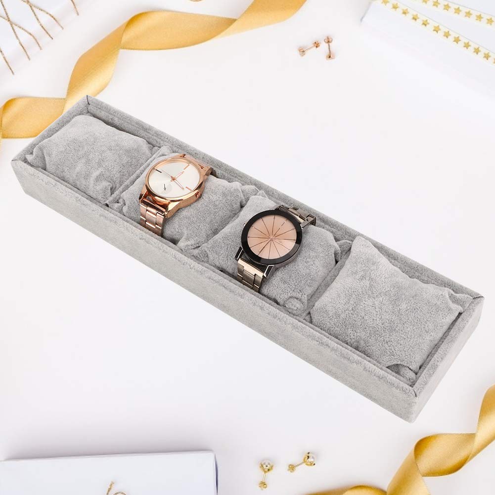 TMISHION 4-Slot Bracelet Display Tray - Gray Flannel Jewelry Organizer with Pillows - Perfect for Bracelets, Bangles & Watches Storage - Great for Retail Stores, Jewelry Shops and Home Display