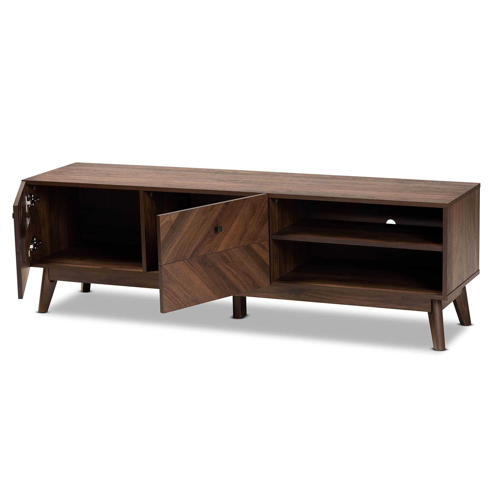 Baxton Studio Hartman Mid-Century Modern TV Stand - Walnut Brown Wood Media Console with Storage Shelves for Living Room, Bedroom & Home Theater