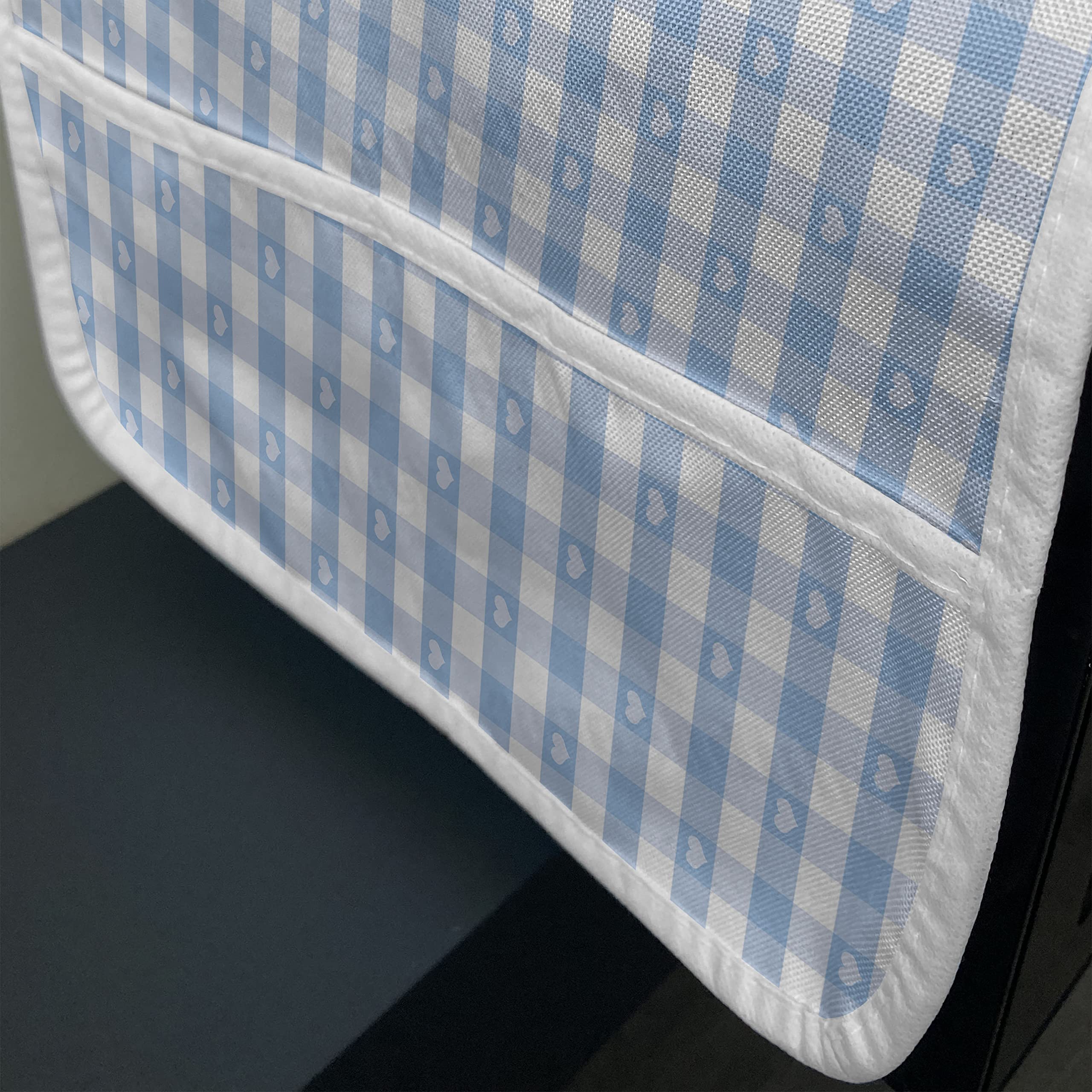 Ambesonne Checkered Microwave Oven Cover - Pastel Blue Gingham with Hearts Design, Waterproof Kitchen Organizer with Pockets, 36