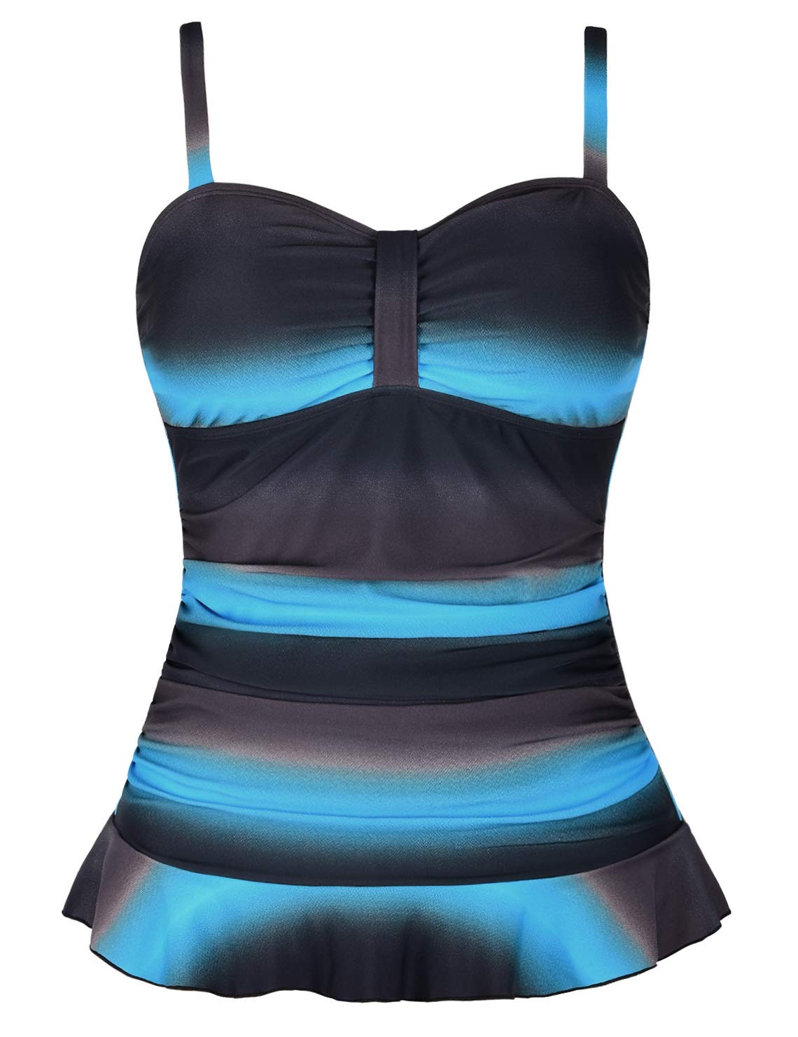 Mycoco Women's Padded Ruffle Hem Shirred Tankini Swimsuit Top - Adjustable Straps & UPF Protection for Beach, Pool & Vacation Wear