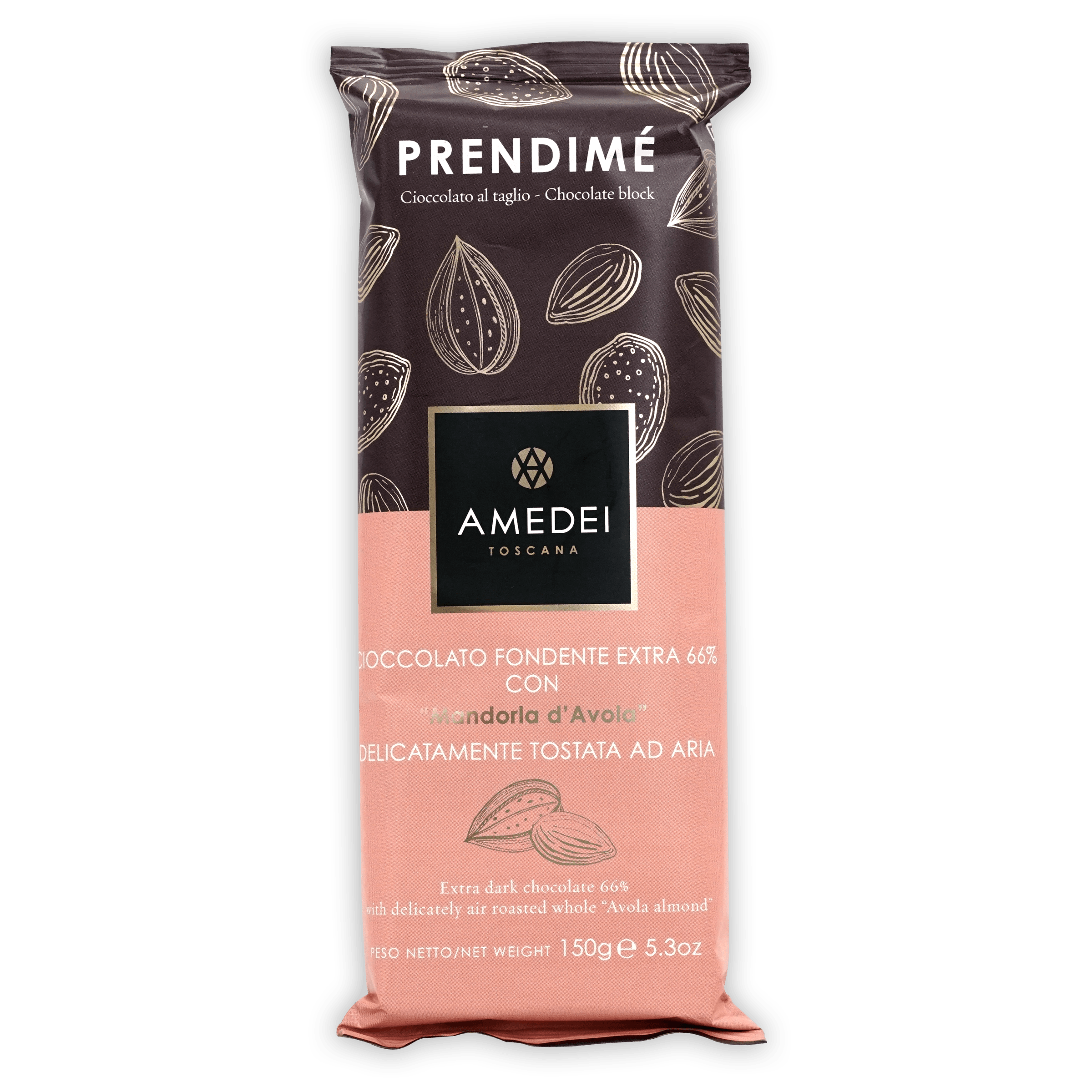 Amedei Prendimé 66% Dark Chocolate with Almonds 150g - Premium Italian Gourmet Chocolate for Gifts, Desserts & Snacking