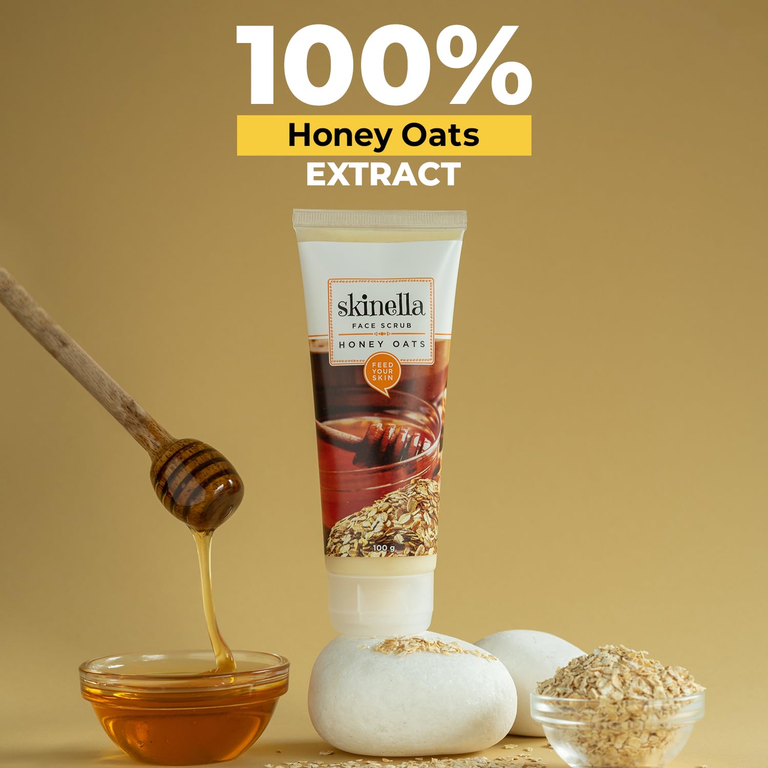 Skinella Honey Oats Facial Scrub 100g - Natural Exfoliator for Glowing Skin | Gentle Face Cleanser for Dry & Sensitive Skin | Perfect for Daily Skincare Routine & Spa Days