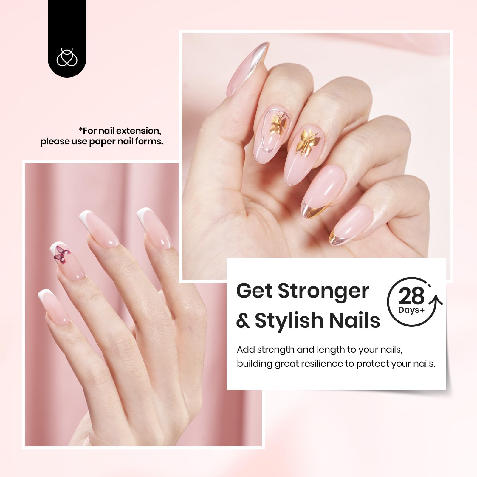 Beetles HEMA-Free Pink Builder Gel Kit - No Wipe Top Coat, Base Coat & Nail Strengthener for Long-Lasting Shine | Soak Off LED Gel for Nail Extensions, Thickening & Repair | Perfect for Salon Professionals & DIY Nail Art at Home