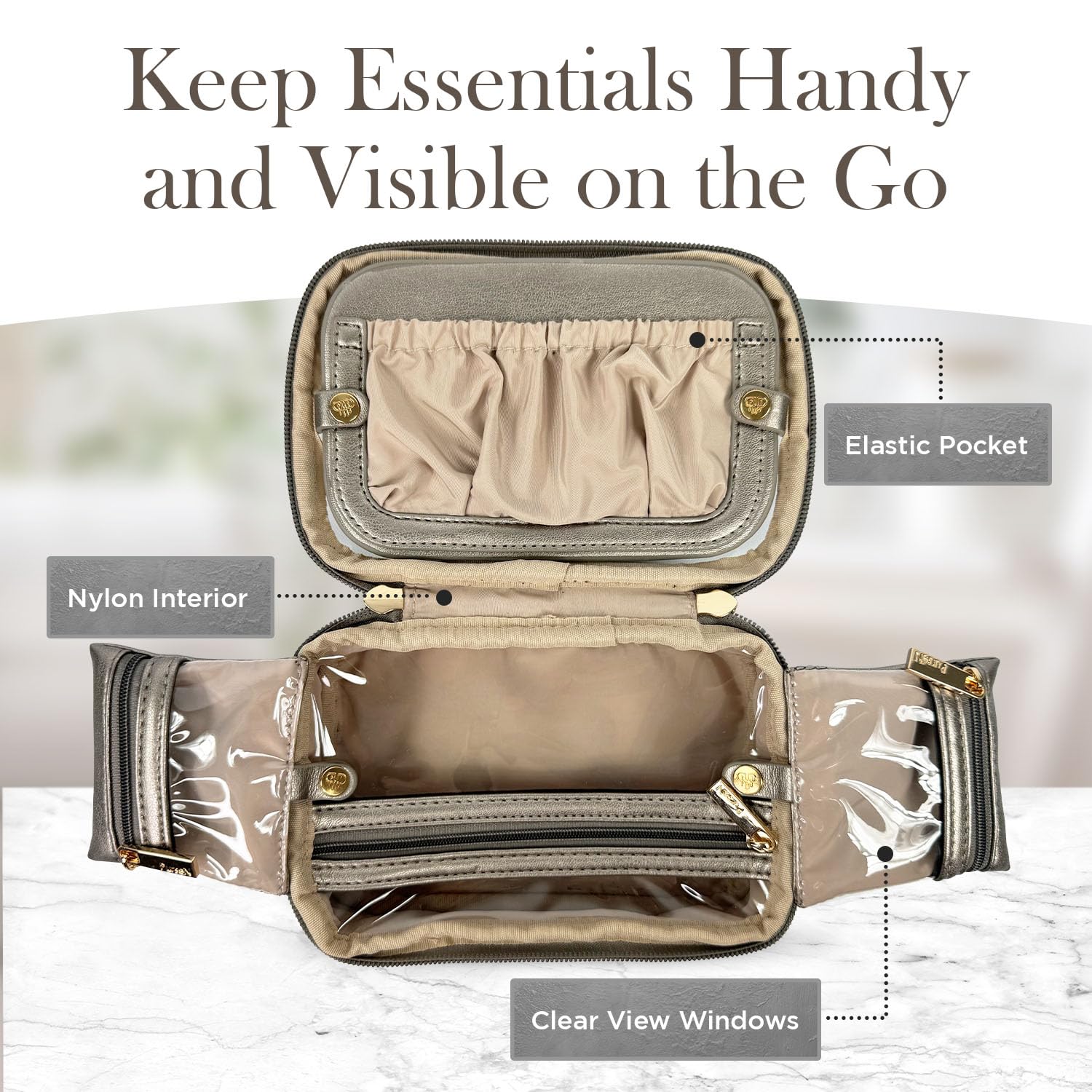 LITTMINI Lighted Makeup Bag - Vegan Leather Travel Organizer with Mirror for Everyday Essentials
