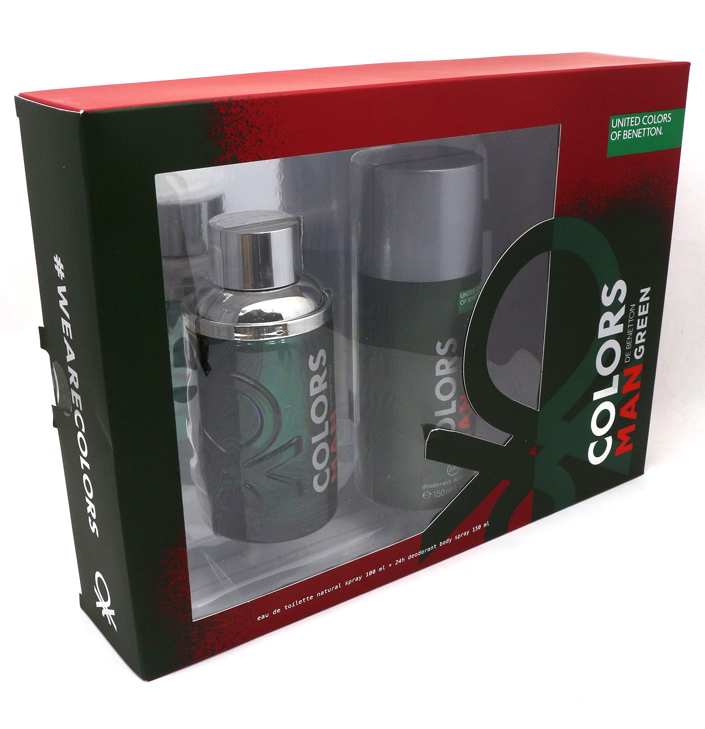 Benetton Colors De Benetton Green Eau de Toilette Spray 3.4 Oz & Deodorant Spray 5.1 Oz - Fresh Fragrance Set for Men & Women - Perfect for Daily Wear, Office, and Special Occasions