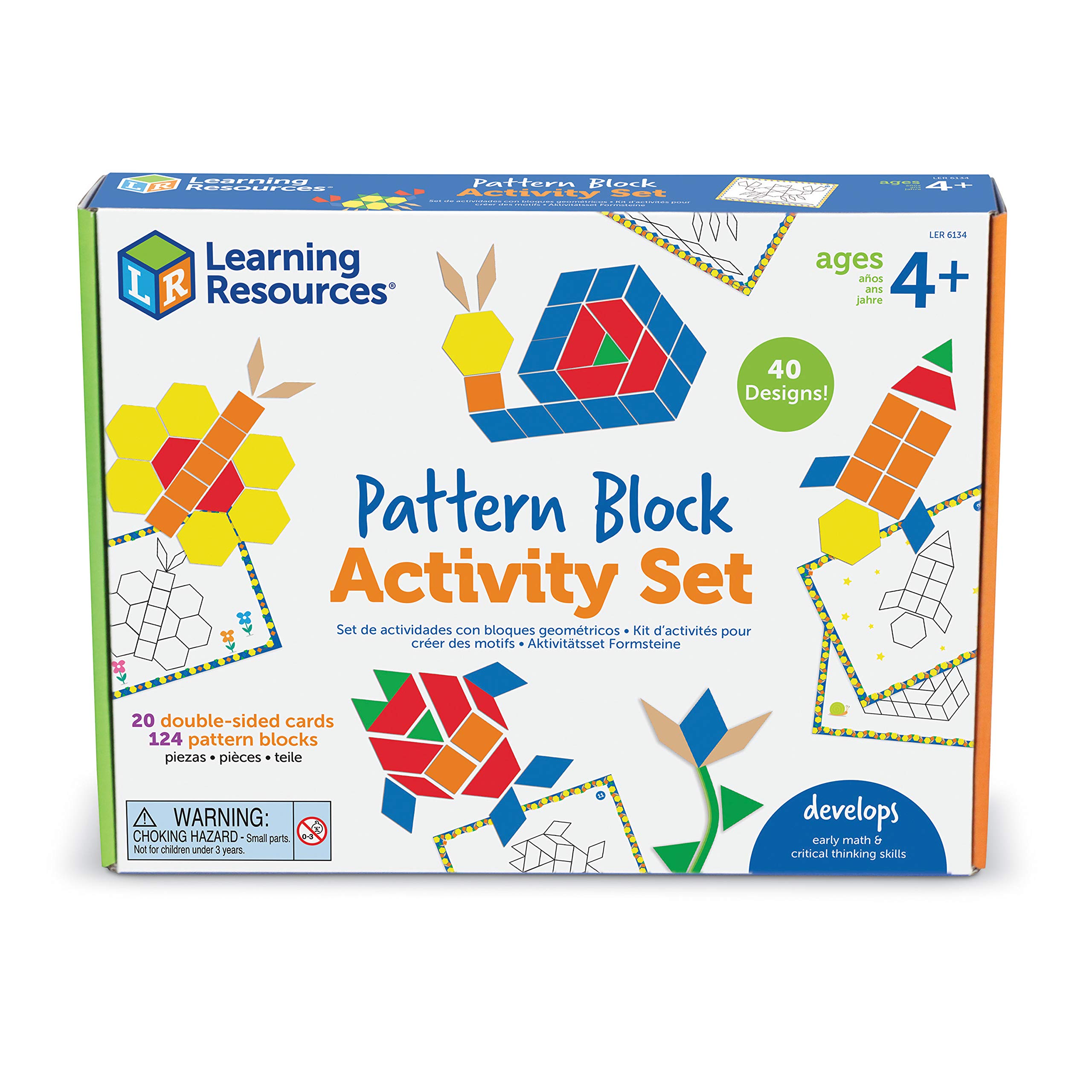 Learning Resources Pattern Block Activity Set - 20 Double-Sided Cards for Early Math Skills, Shape Recognition & Creative Play - STEM Educational Toys for Kids Ages 4+ - Perfect for Homeschool & Classroom Learning Activities