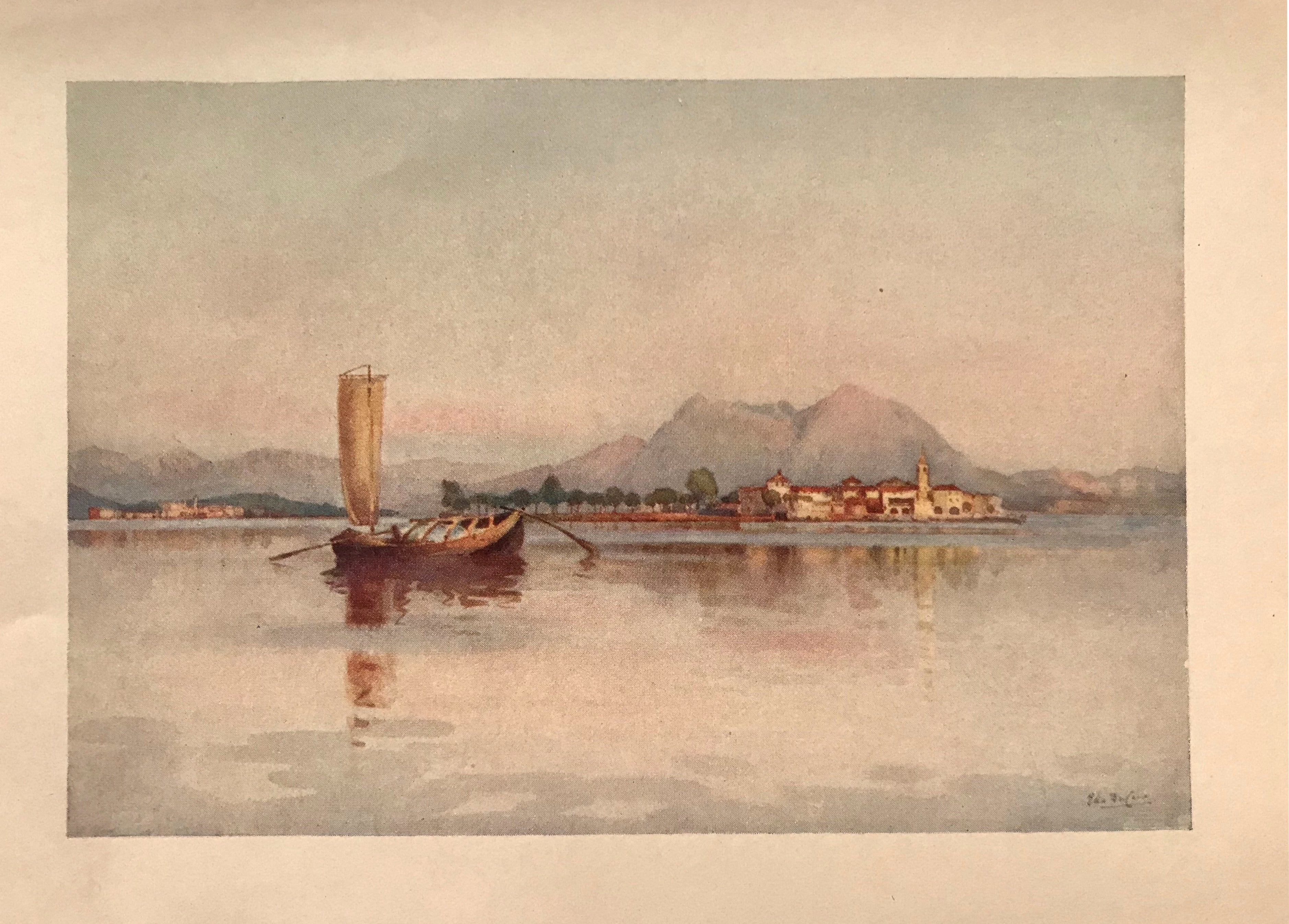 1905 Original Italian Print - Italian Travel Color Plate of Isola Pescatori, Lago Maggiore - Vintage Wall Art for Home & Office Decor