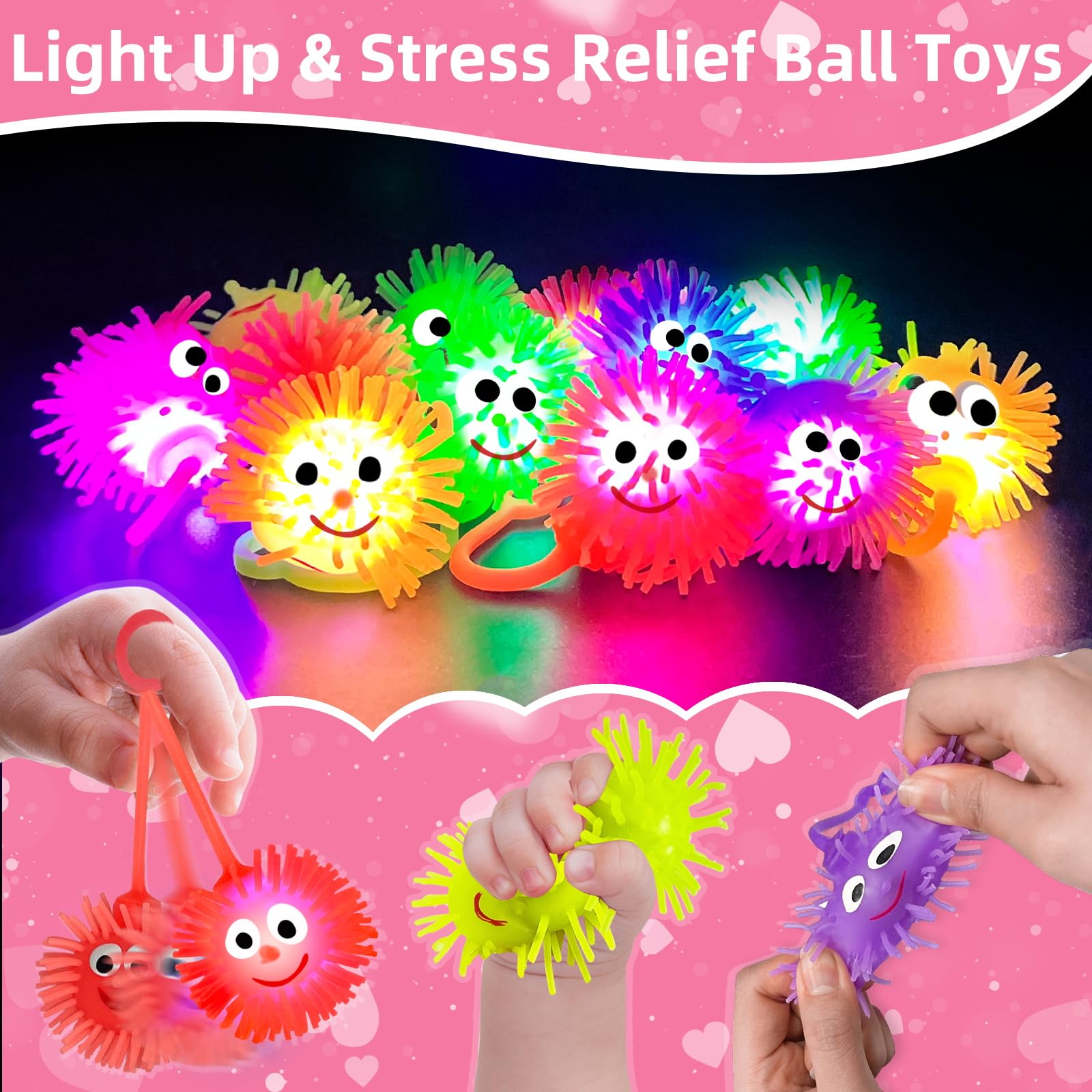 24 Pack Valentine's Day Gifts for Kids - Prefilled Cards with Fidget Toys, Flashing Light Puffer Balls | Bulk Party Favors for Classroom Exchange, Birthday Prizes | Perfect for School Celebrations, Holiday Gifts & Kids' Party Activities