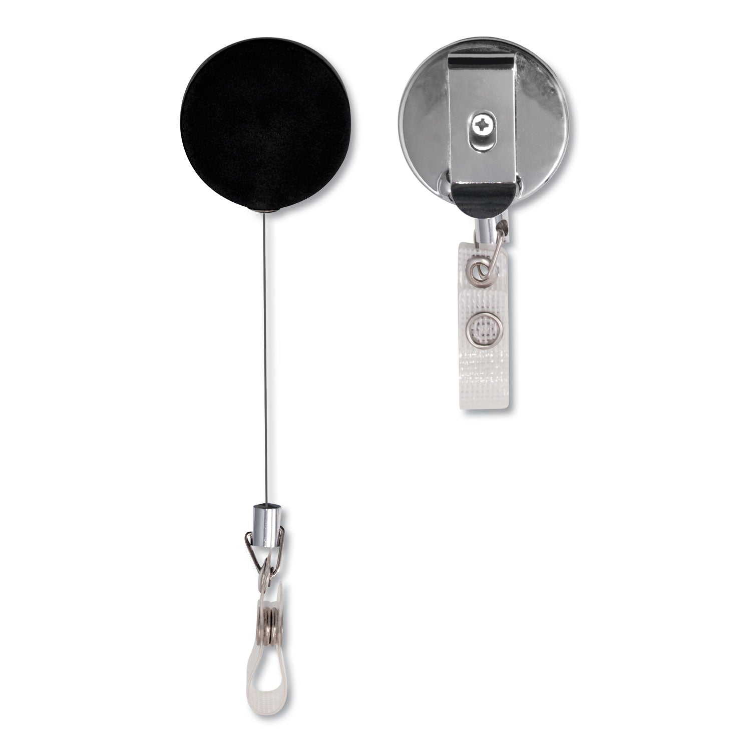 Advantus Premier Heavy Duty Retractable ID Badge Holder Reel with 24 Inch Extension - Black/Silver (12 Pack) - Perfect for Security, Events, and Workplace Identification