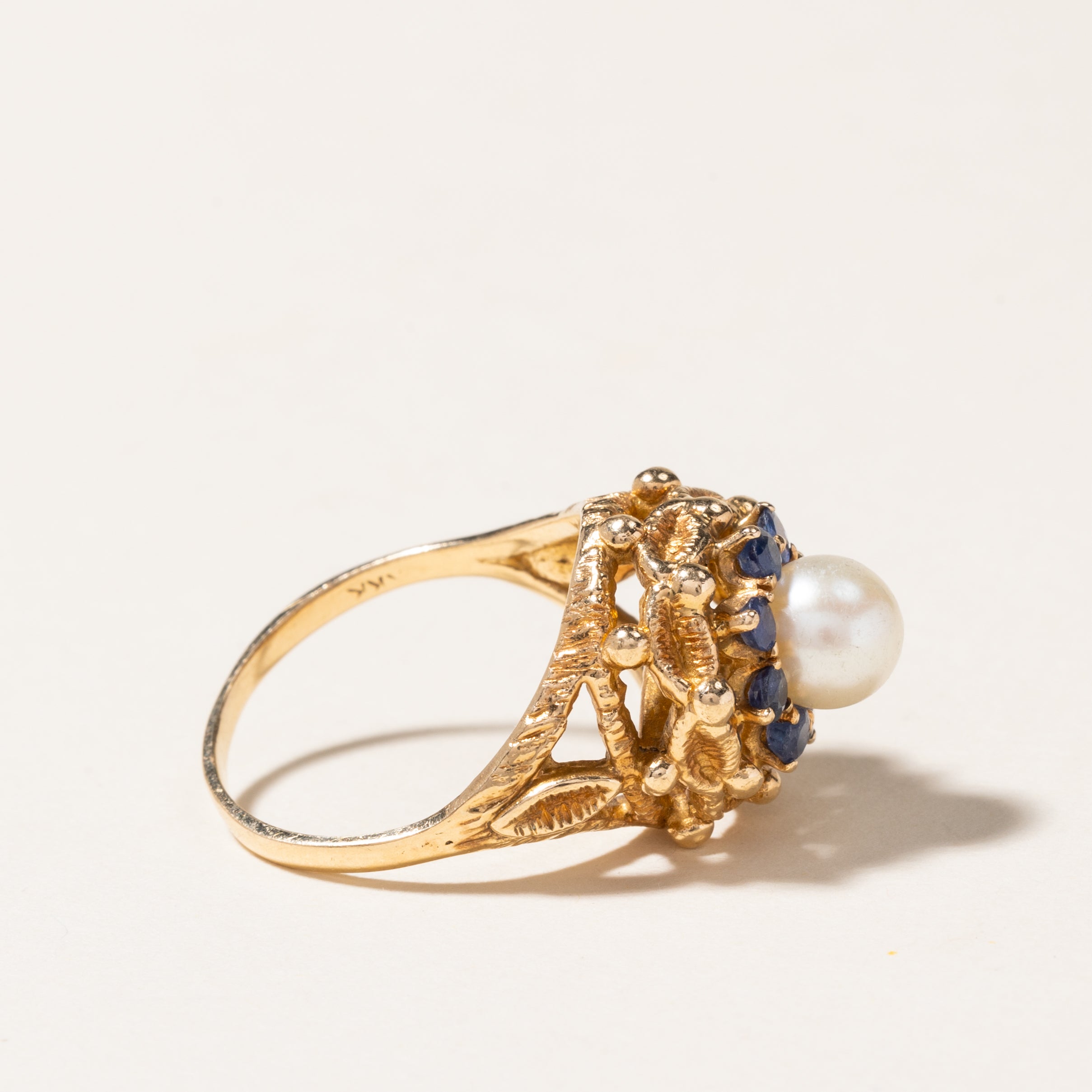Pearl & Blue Spinel Dome Ring - 6.70mm, 0.48ctw, Size 8.25 - Elegant Statement Jewelry for Women, Perfect for Weddings, Parties & Special Occasions