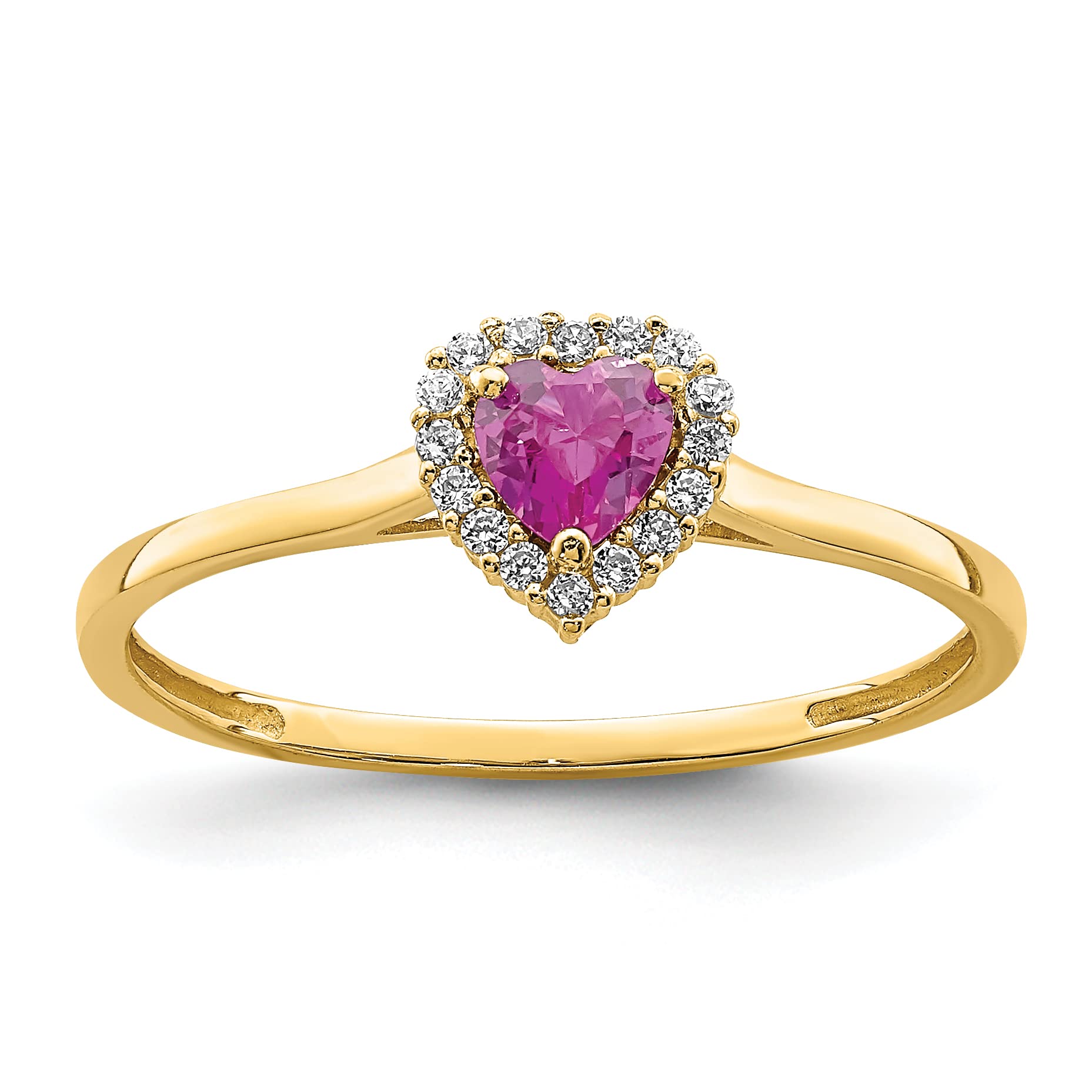14K Yellow Gold Heart Pink & Clear Cubic Zirconia Ring - Size 7.0 | Elegant Jewelry for Valentine's Day, Anniversary & Romantic Gifts