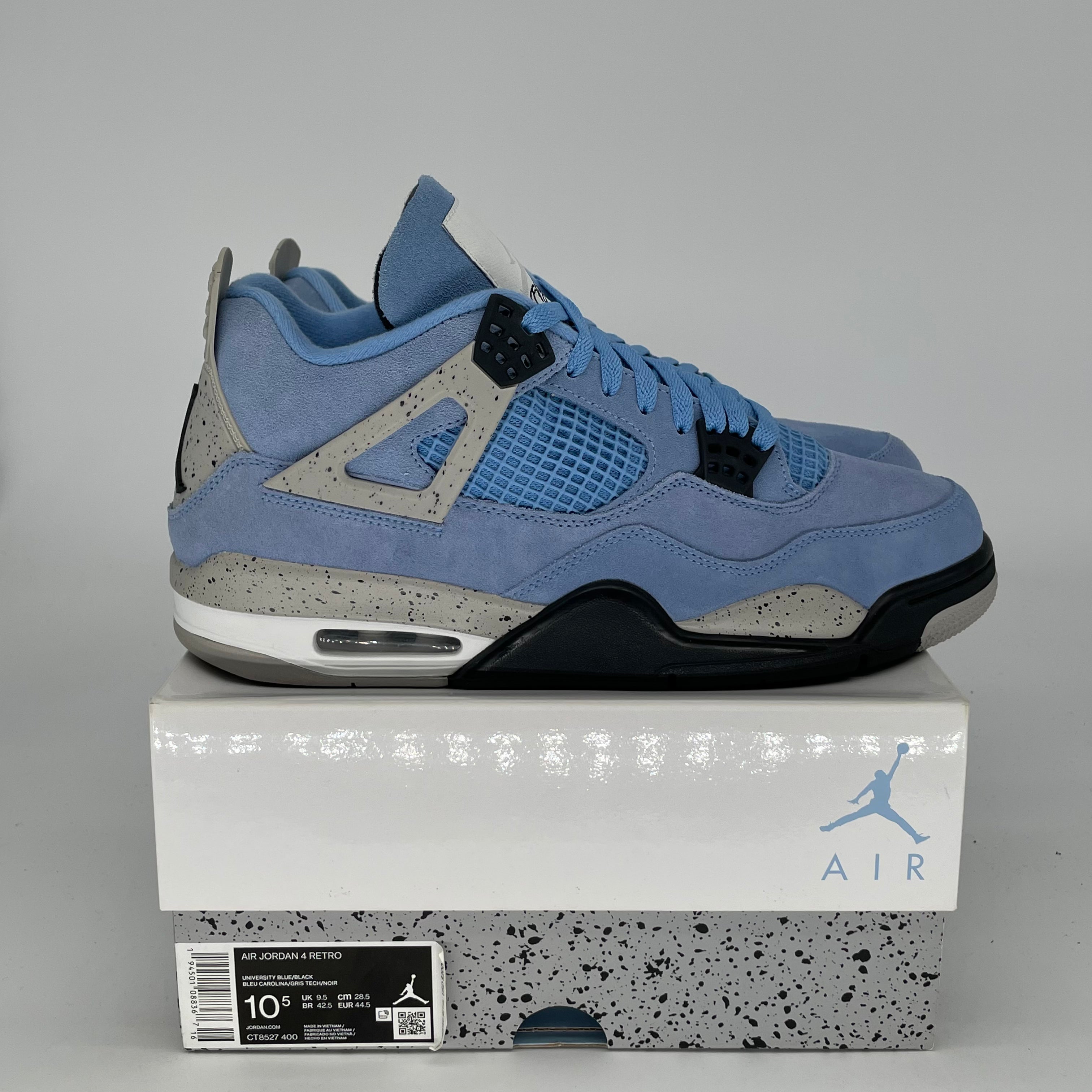 AIR JORDAN 4 UNIVERSITY BLUE Retro Sneakers - Men's Size 10.5/Women's Size 12 - Style Code CT8527-400 - Perfect for Basketball, Streetwear & Sneaker Collection
