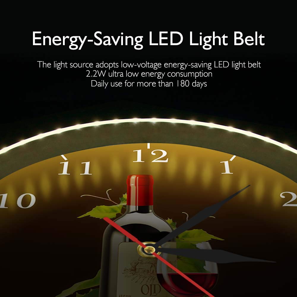 Geek Alerts Silent Wall Clock with Voice Activated LED Night Light - Wine Bottle & Grape Design for Home Bar, Tavern Decor - Perfect for Wine Lovers & Gift Giving