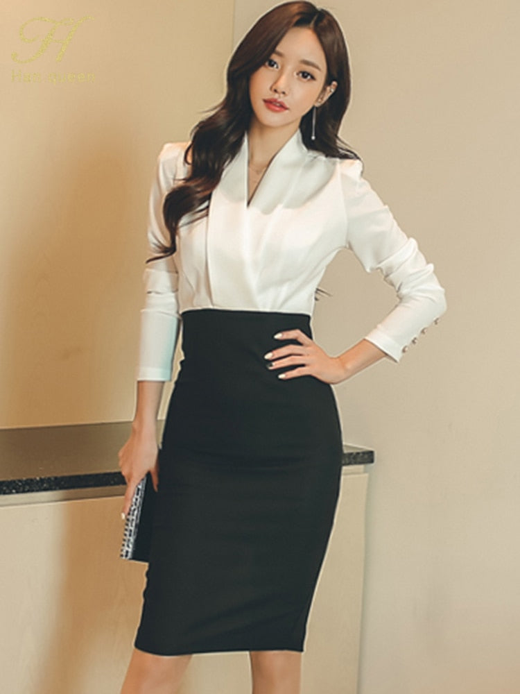 Elegant White Stitching Office Sheath Bodycon Pencil Dress for Women - Perfect for Business Meetings, Cocktail Parties & Formal Events