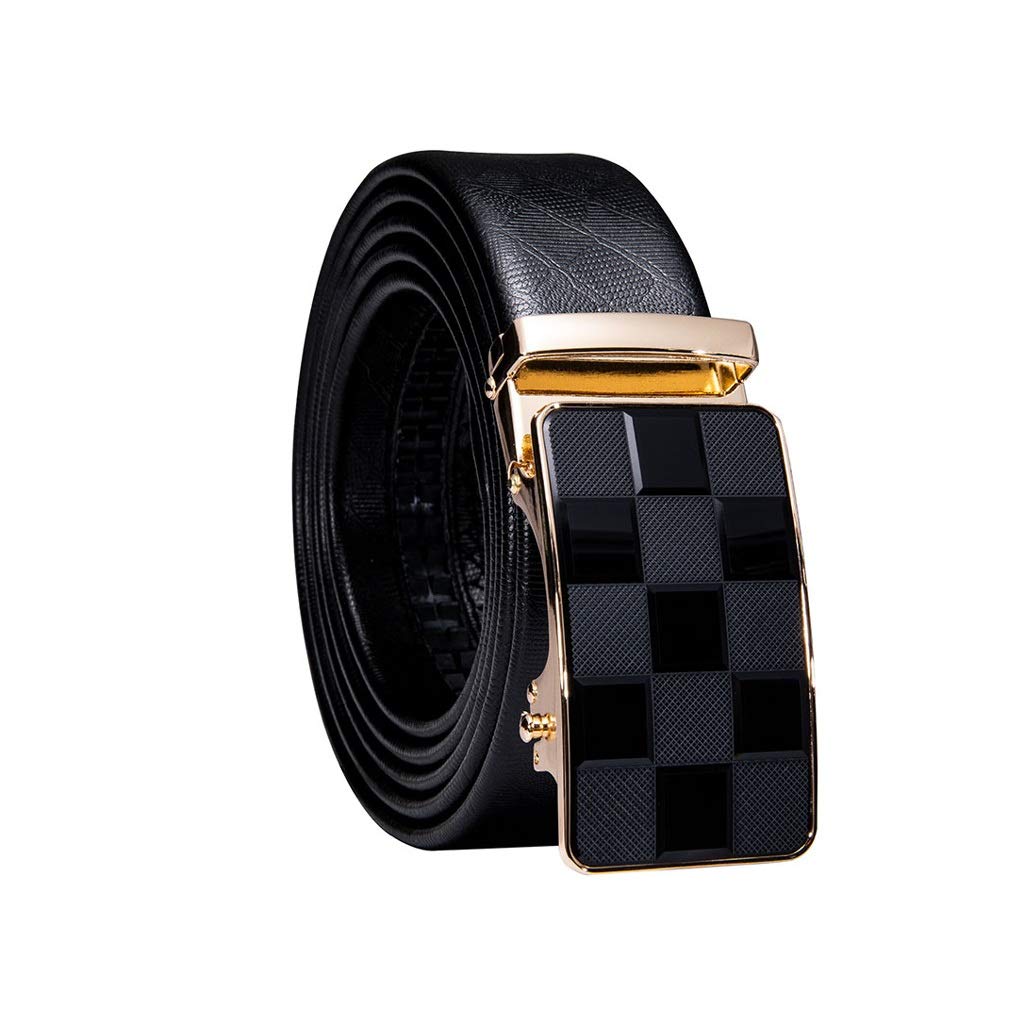 ZSQAW Genuine Leather Men's Belt - Automatic Ratchet Buckle Waist Belt for Jeans & Pants (Black, Size 120CM) - Perfect for Office, Casual Wear & Everyday Use